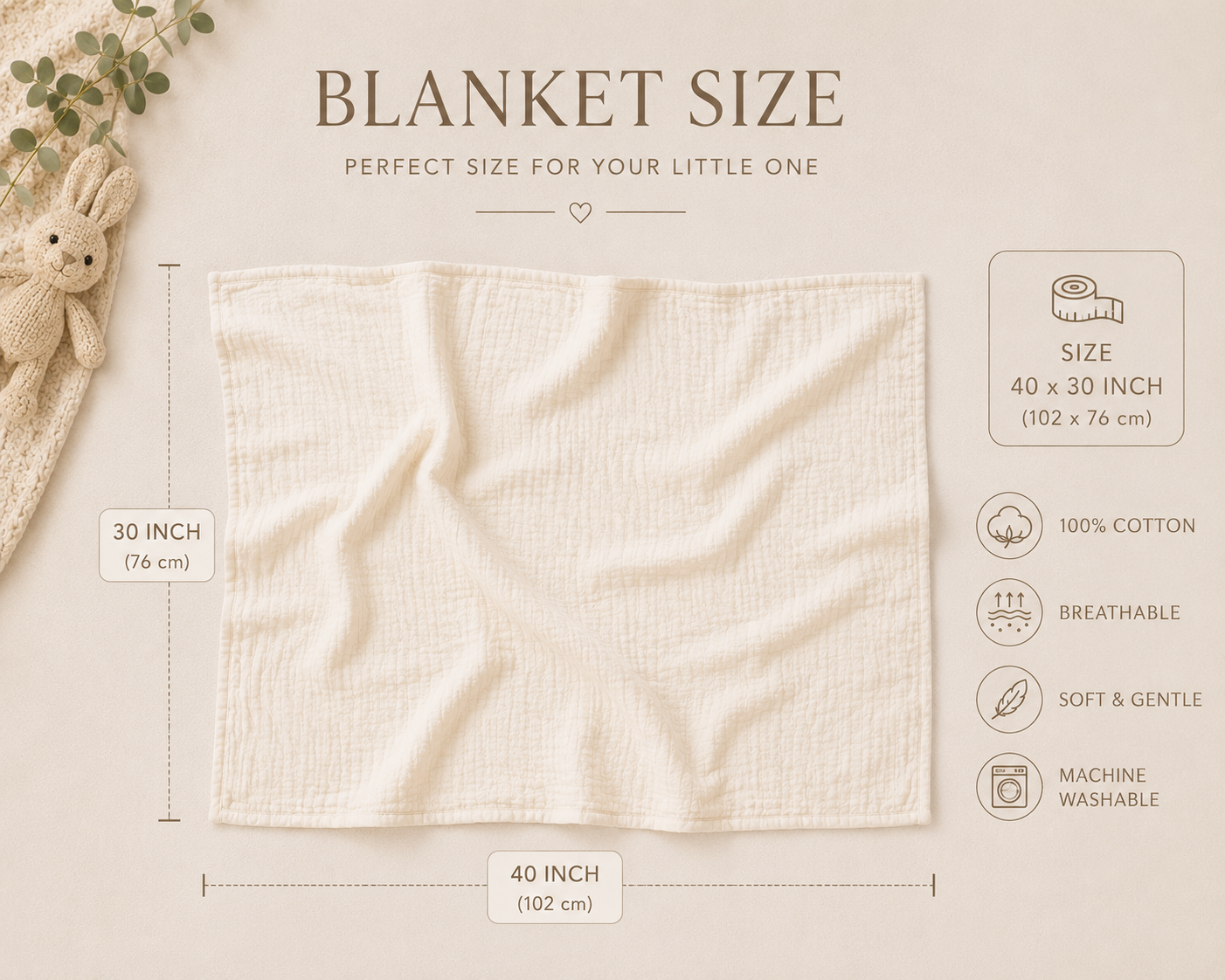Personalized Muslin Baby Blanket & Pillow Set, Custom Embroidered Baby Name Blanket, Neutral Nursery Bedding, Newborn Gift