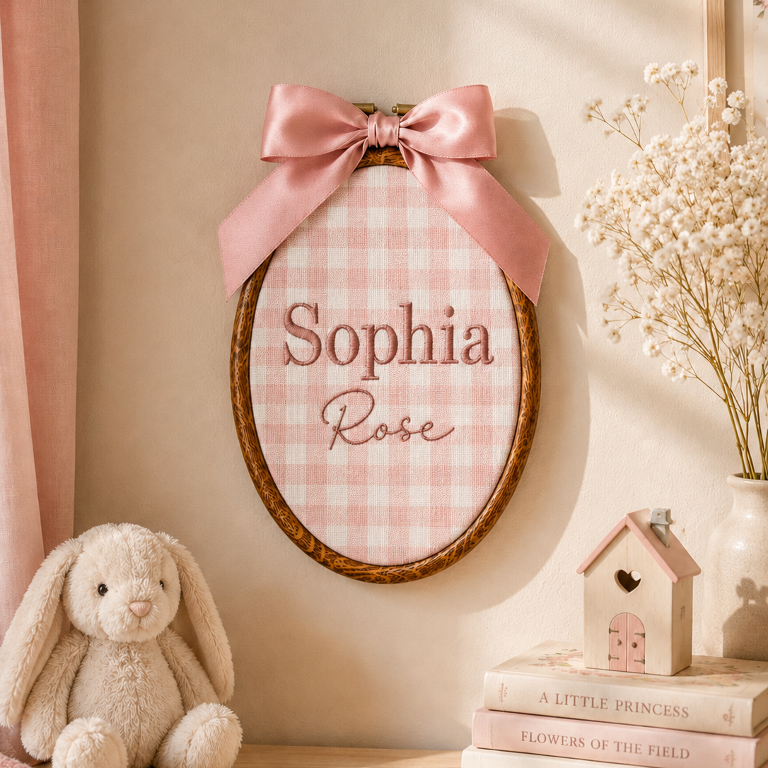 Personalized Embroidered Baby Name Hoop – Custom Nursery Wall Decor & Baby Gift