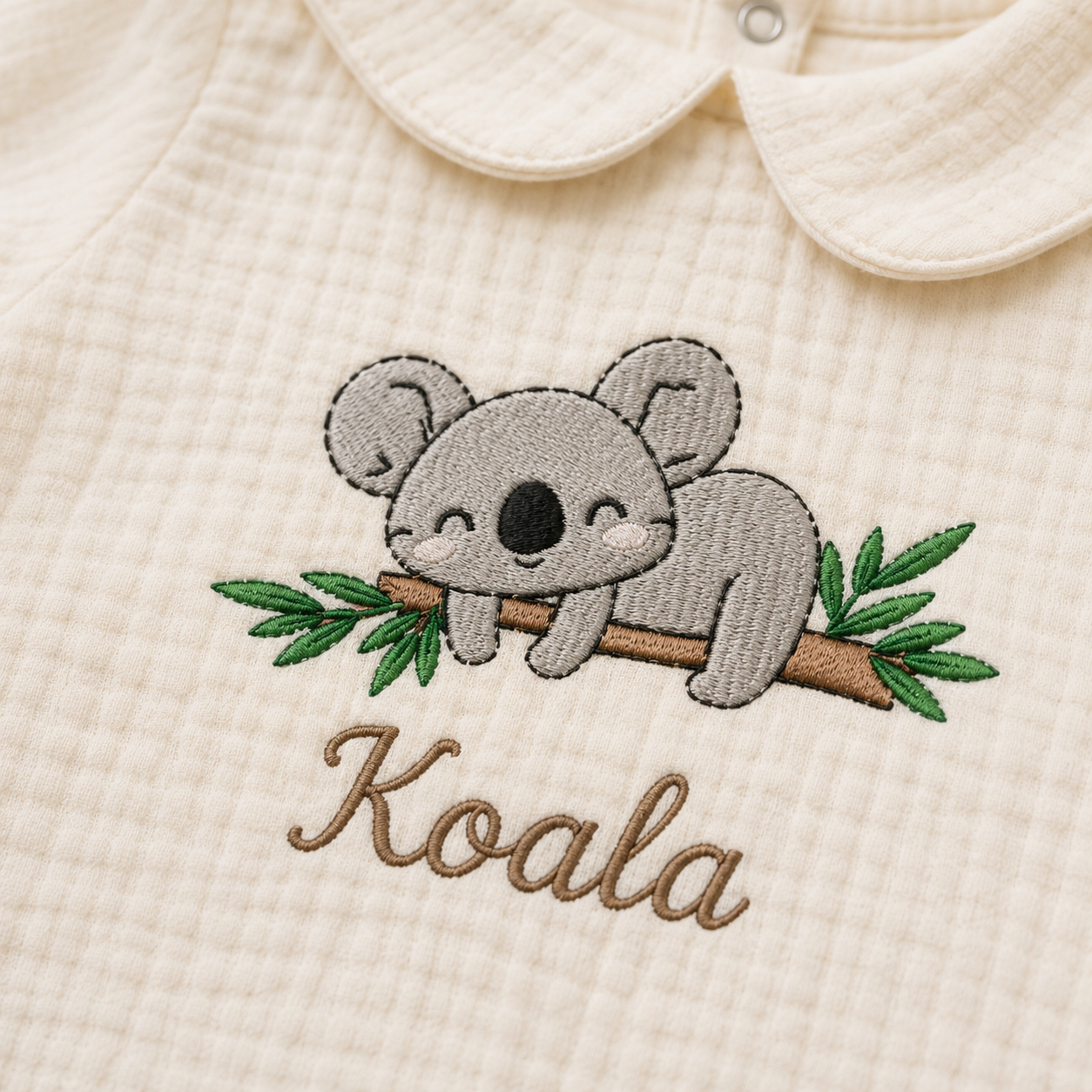 Personalized Baby Romper & Bonnet Set – Embroidered Koala Muslin Outfit, Custom Baby Name Coming Home Outfit