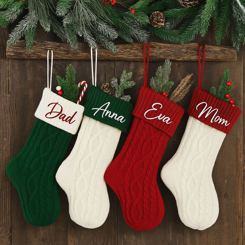 Personalized Custom Name Christmas Stockings 2026, Embroidered Monogrammed Knit Socks, Family Name Stockings, Home Xmas Decorations