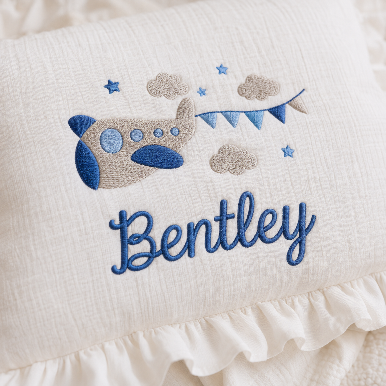 Embroidered 4 Pieces Gift Set, Personalized Muslin Romper Blanket Pillow Stroller Cover