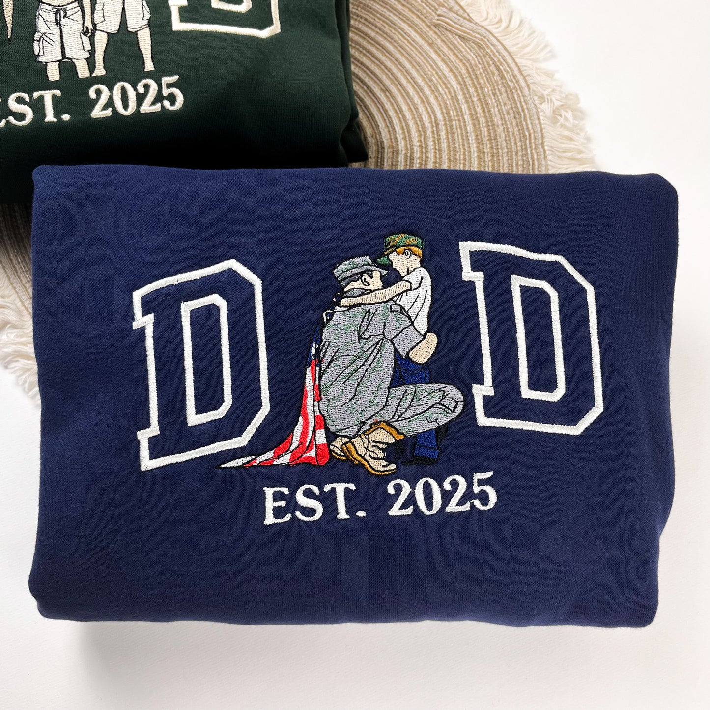 Custom Dad Est Embroidery Sweatshirt with Photo, Perfect Gift Dad, Father's Day Sweatshirt