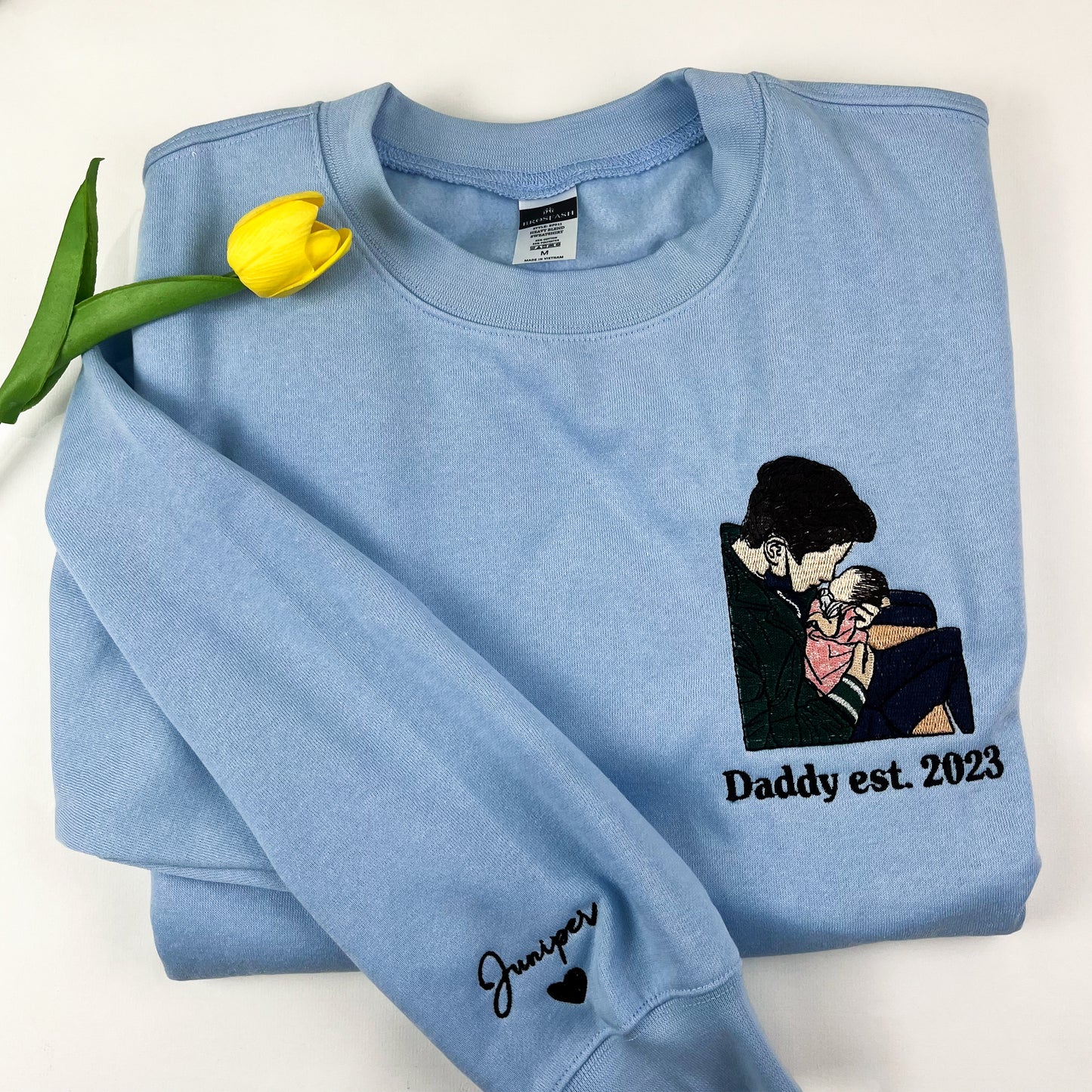 Custom Photo Dad and Baby Embroidered Sweatshirt, Personalized Papa Sweatshirt, Father's Day Gift