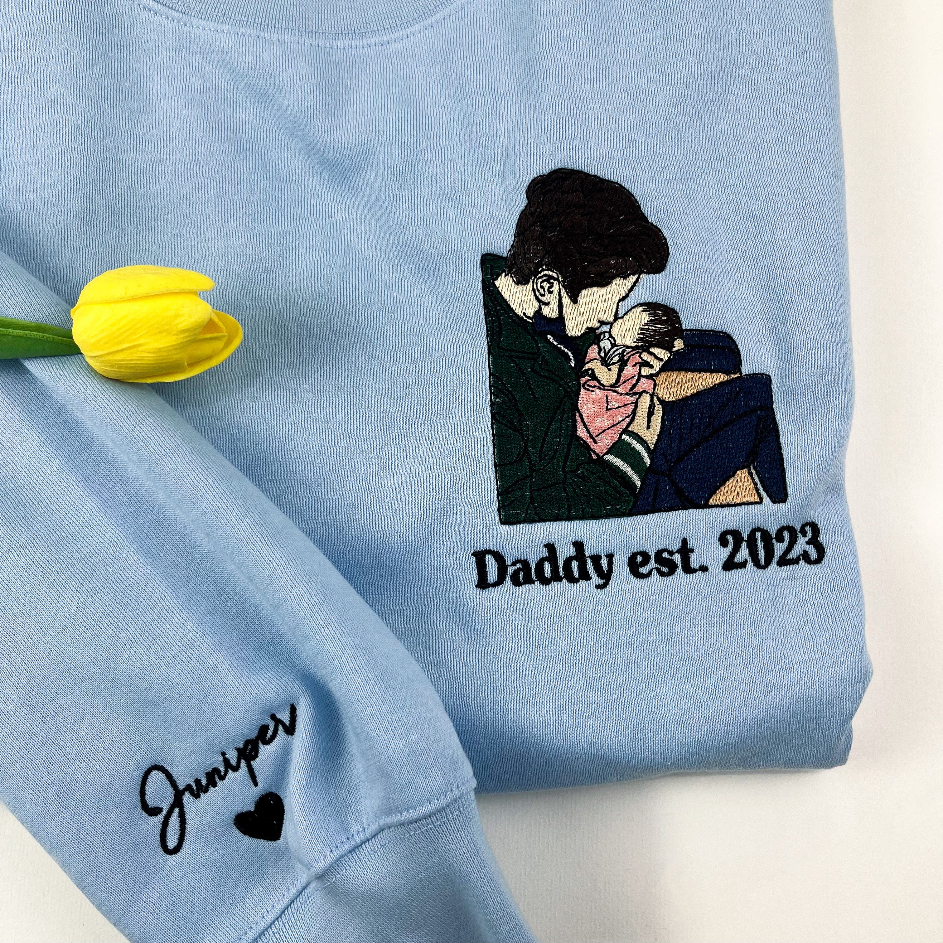 Custom Photo Dad and Baby Embroidered Sweatshirt, Personalized Papa Sweatshirt, Father's Day Gift