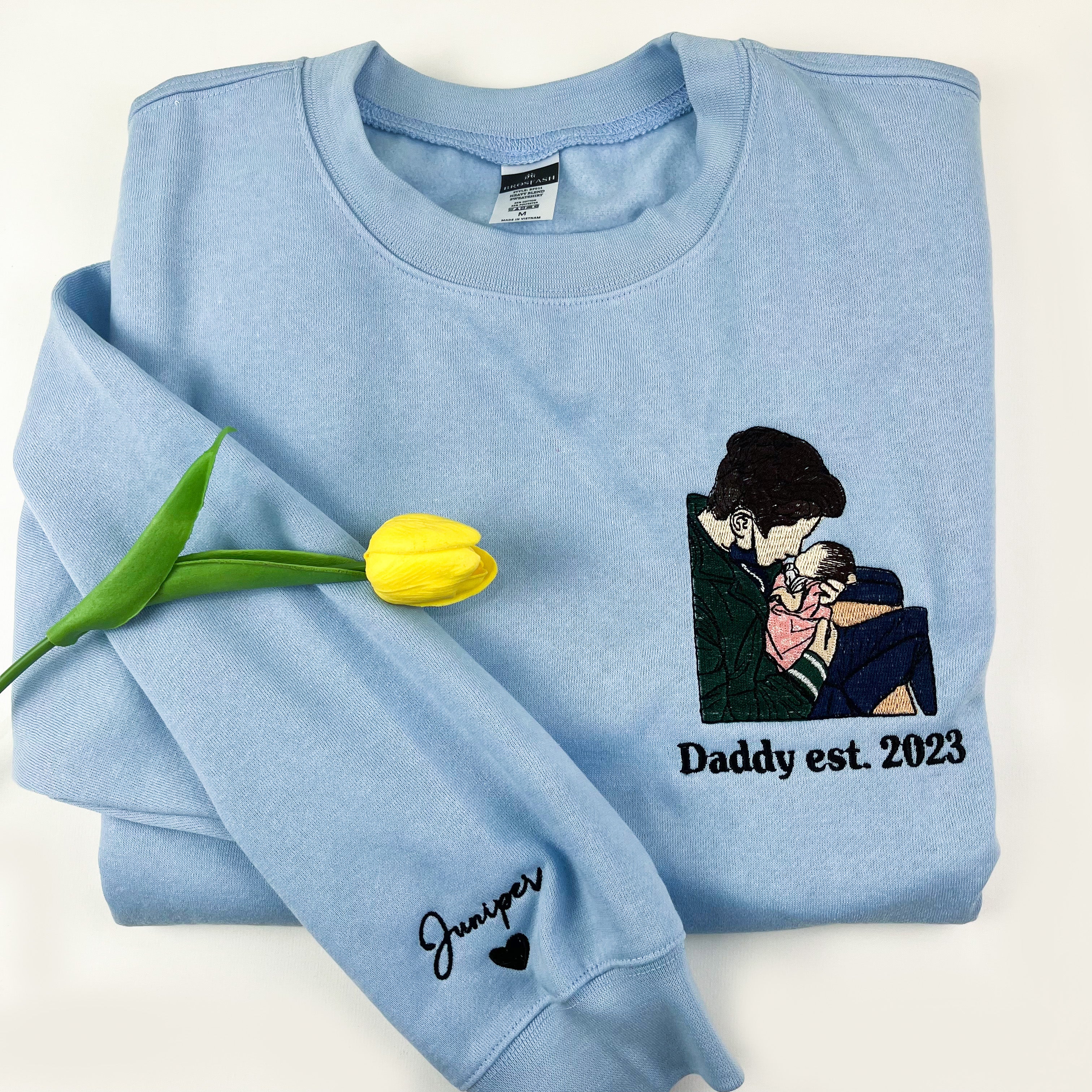 Custom Dad and Son Photo Embroidered Sweatshirt, Personalized Embroidered Sweatshirt, Fathers Day Shirt