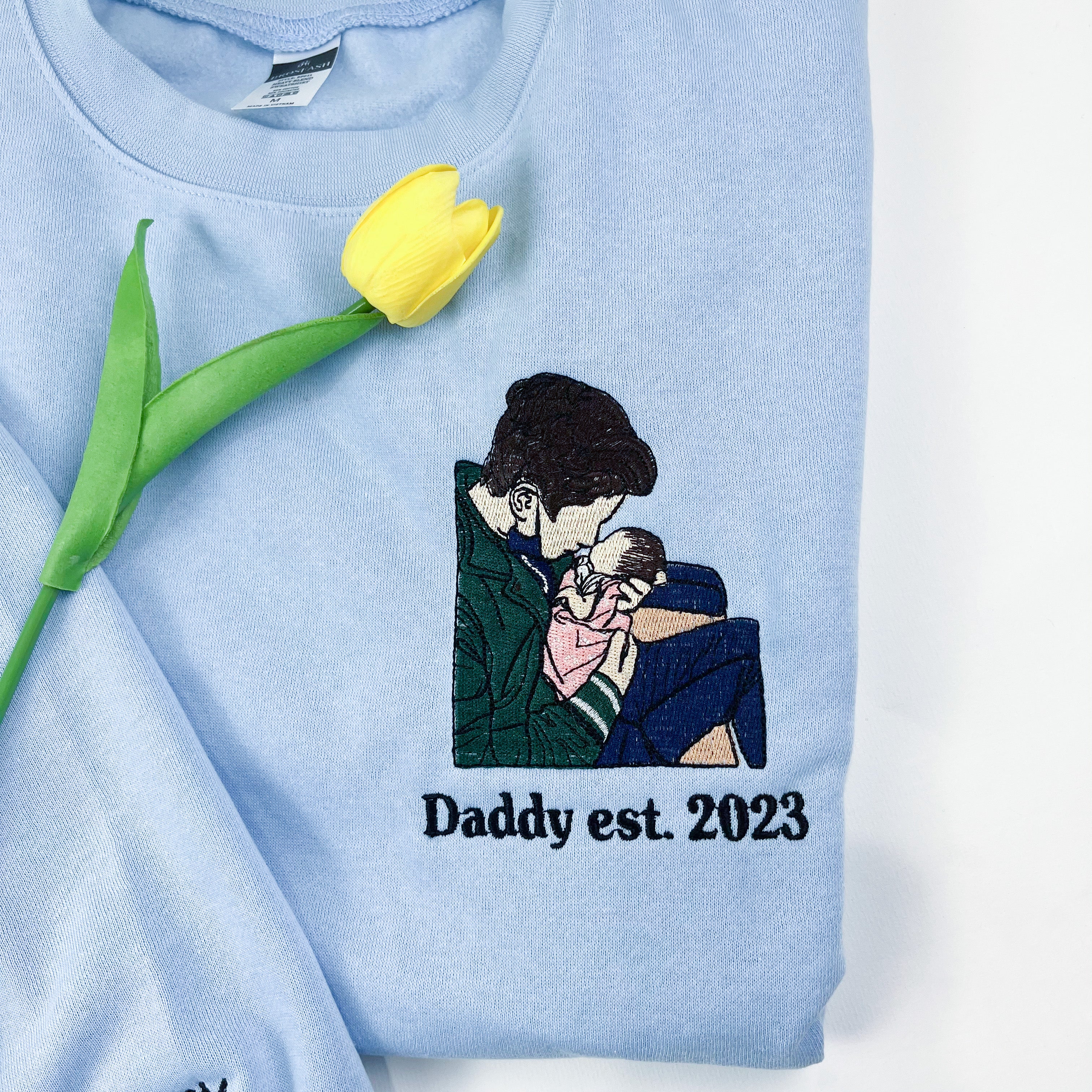 Custom Photo Dad and Baby Embroidered Sweatshirt, Personalized Papa Sweatshirt, Father's Day Gift