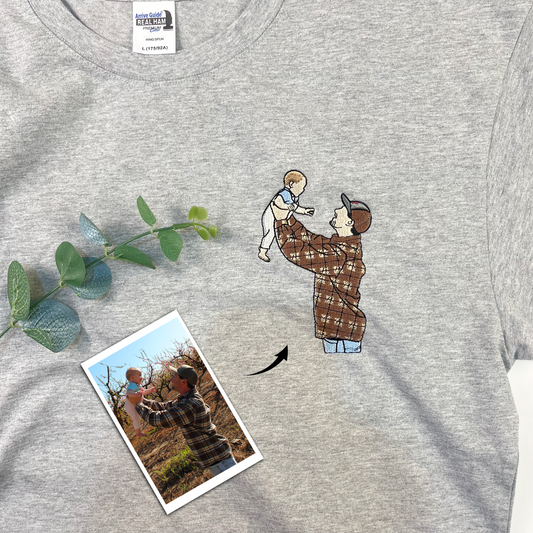 Custom Dad and Son Embroidered Photo Tshirt, Personalized Dad Tshirt, Fathers Day Gift