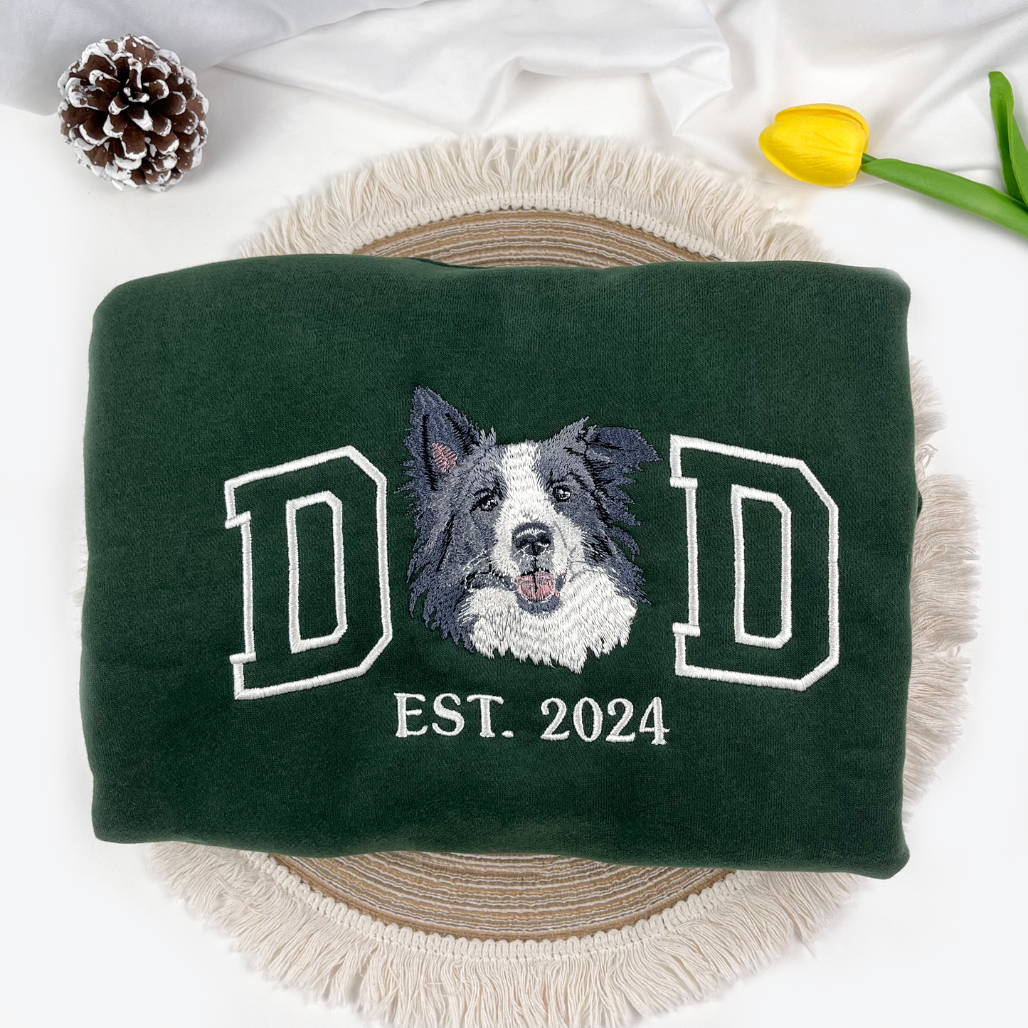 Custom Dad Est Embroidery Sweatshirt with Photo, Perfect Gift Dad, Father's Day Sweatshirt