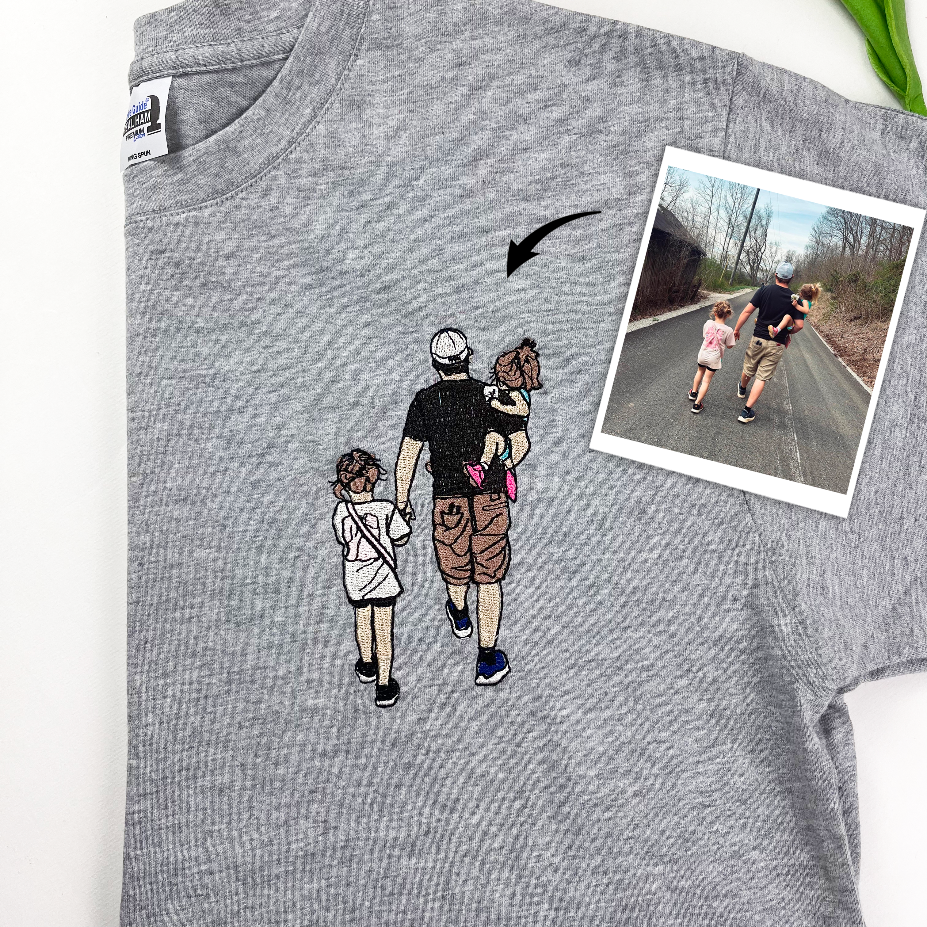 Custom Dad and Son Embroidered Photo Tshirt, Personalized Dad Tshirt, Fathers Day Gift