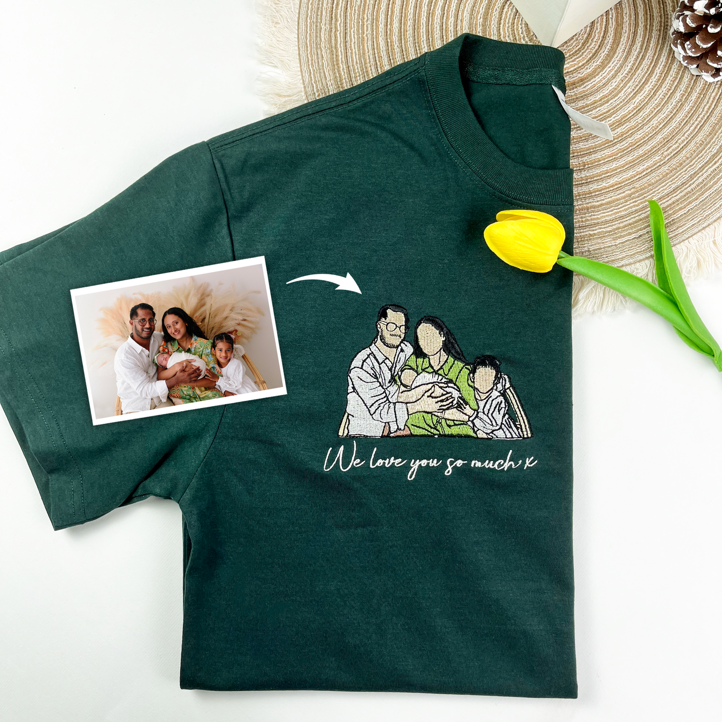 Custom Family Embroidered Photo Tshirt, Personalized Tshirt For Dad Mom, Shirt for Husband