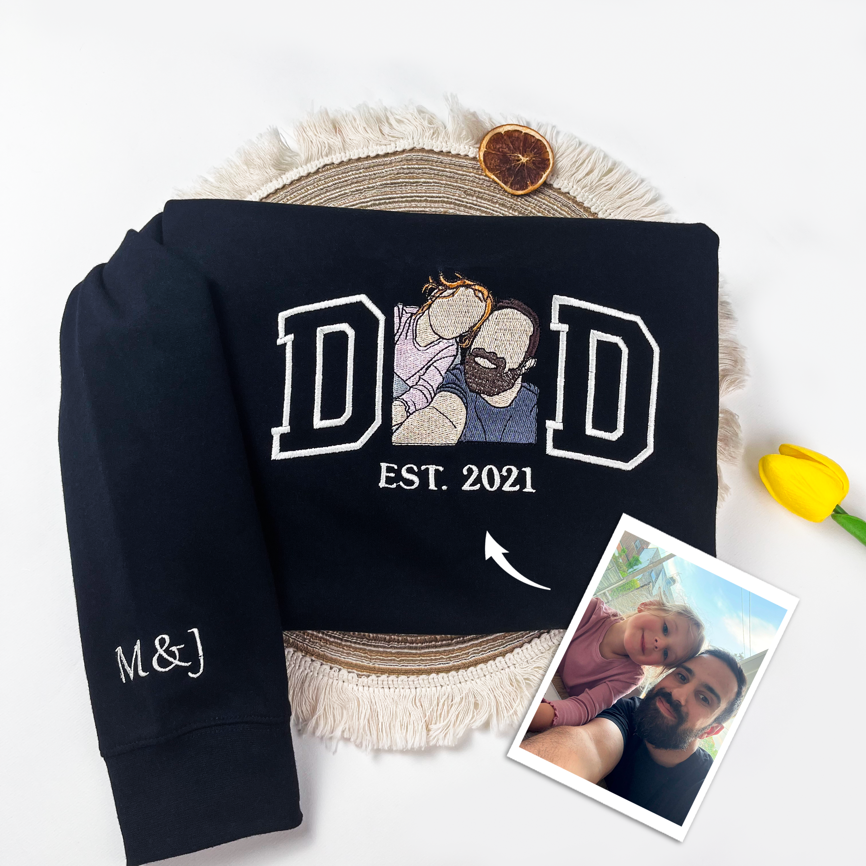 Custom Dad Est Embroidery Sweatshirt with Photo, Perfect Gift Dad, Father's Day Sweatshirt