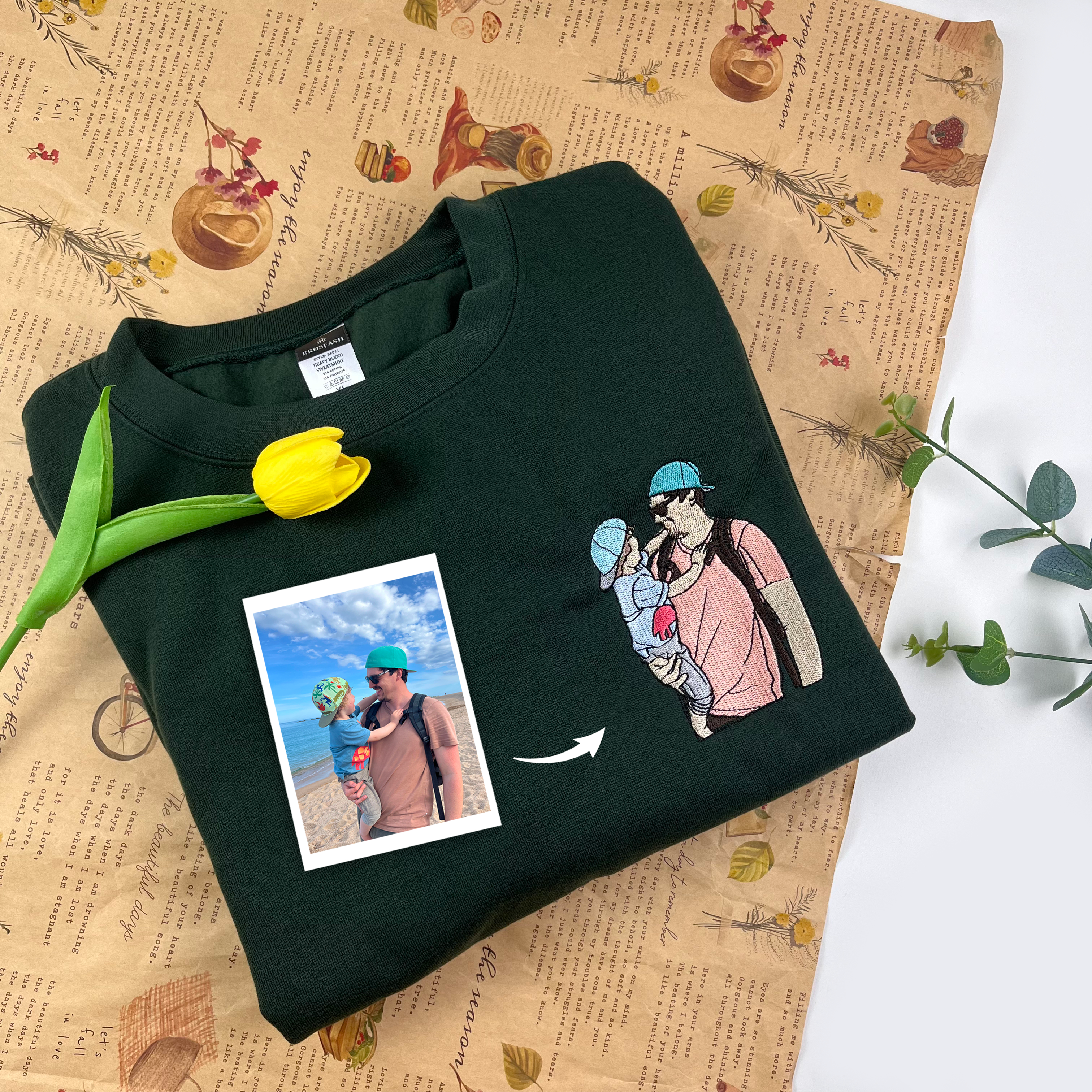 Custom Dad and Son Photo Embroidered Sweatshirt, Personalized Embroidered Sweatshirt, Fathers Day Shirt