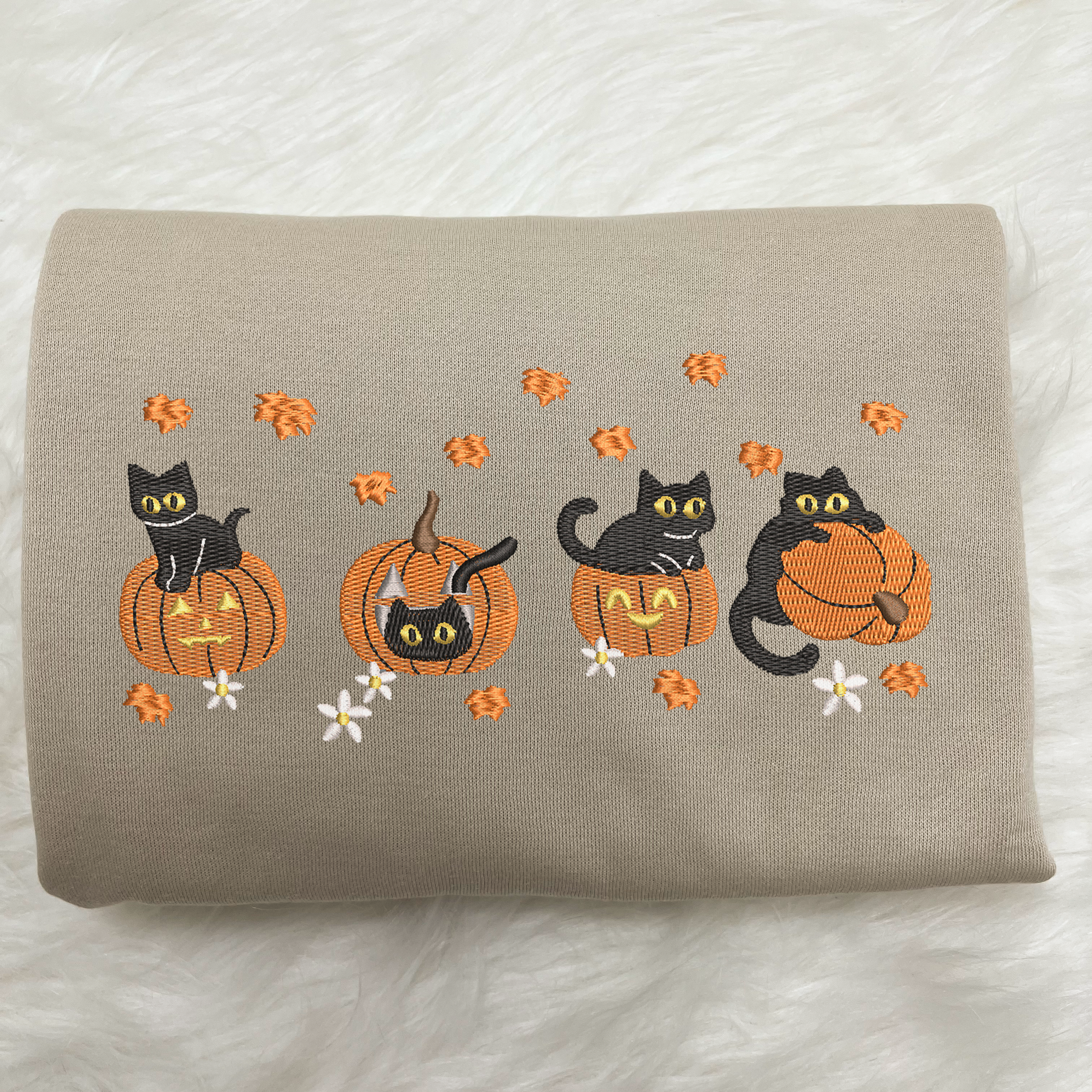 Black Cat Halloween Embroidered Crewneck Sweatshirt, Pumpkin Fall Shirt, Cat Lover Gift