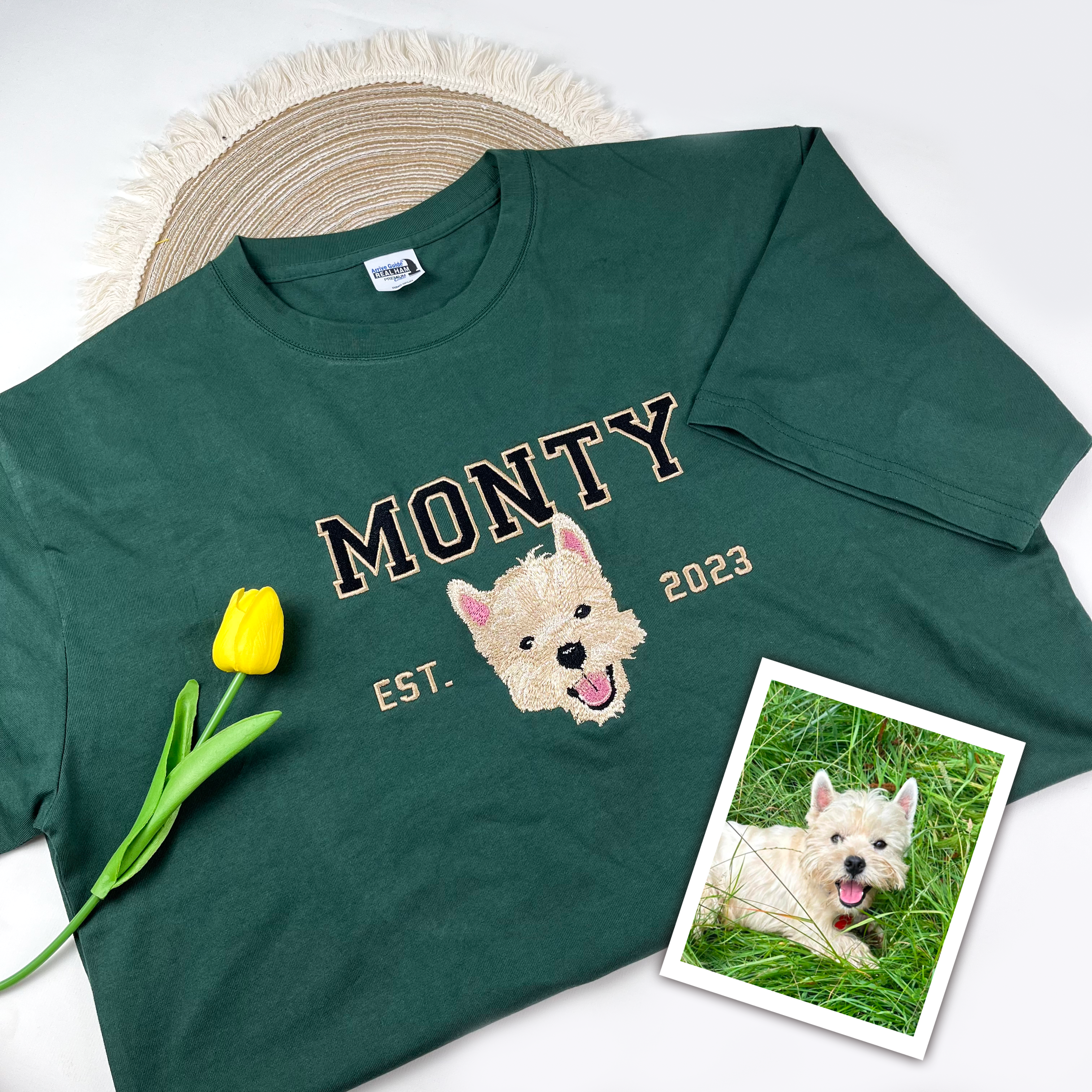 Custom Pet Embroidered Photo Tshirt, Personalized Dog Tshirt, Shirt for Dog Lovers