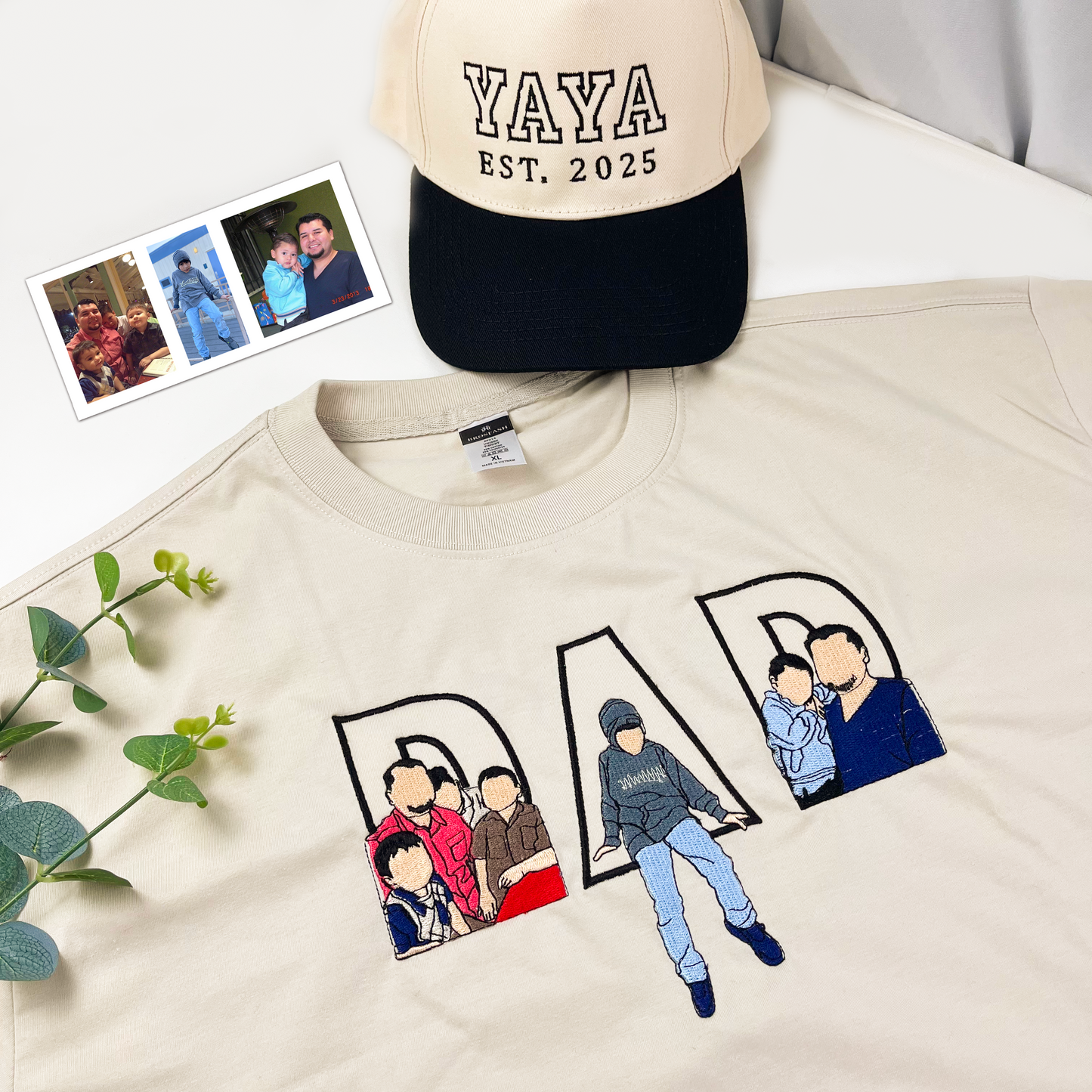 Custom Dad and Son Embroidered Photo Tshirt, Personalized Dad Tshirt, Fathers Day Shirt