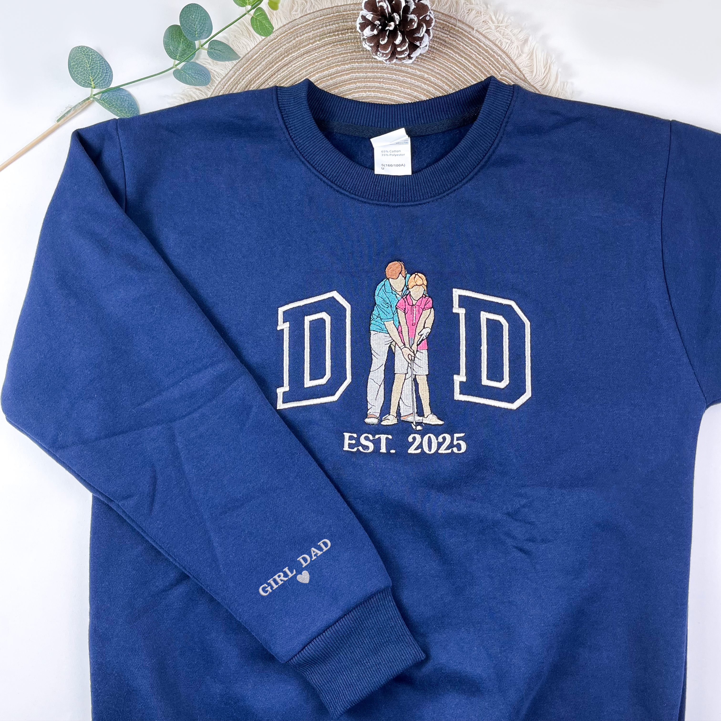 Custom Dad Est Embroidery Sweatshirt with Photo, Perfect Gift Dad, Father's Day Sweatshirt