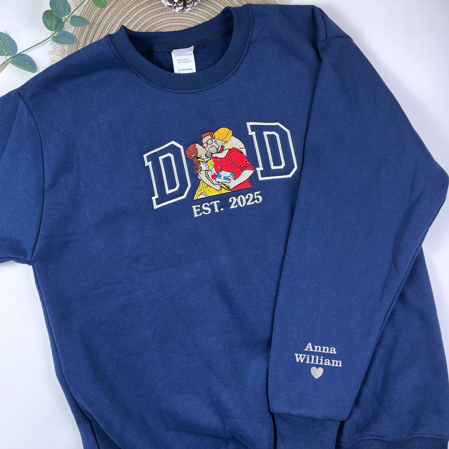 Custom Dad Est Embroidery Sweatshirt with Photo, Perfect Gift Dad, Father's Day Sweatshirt