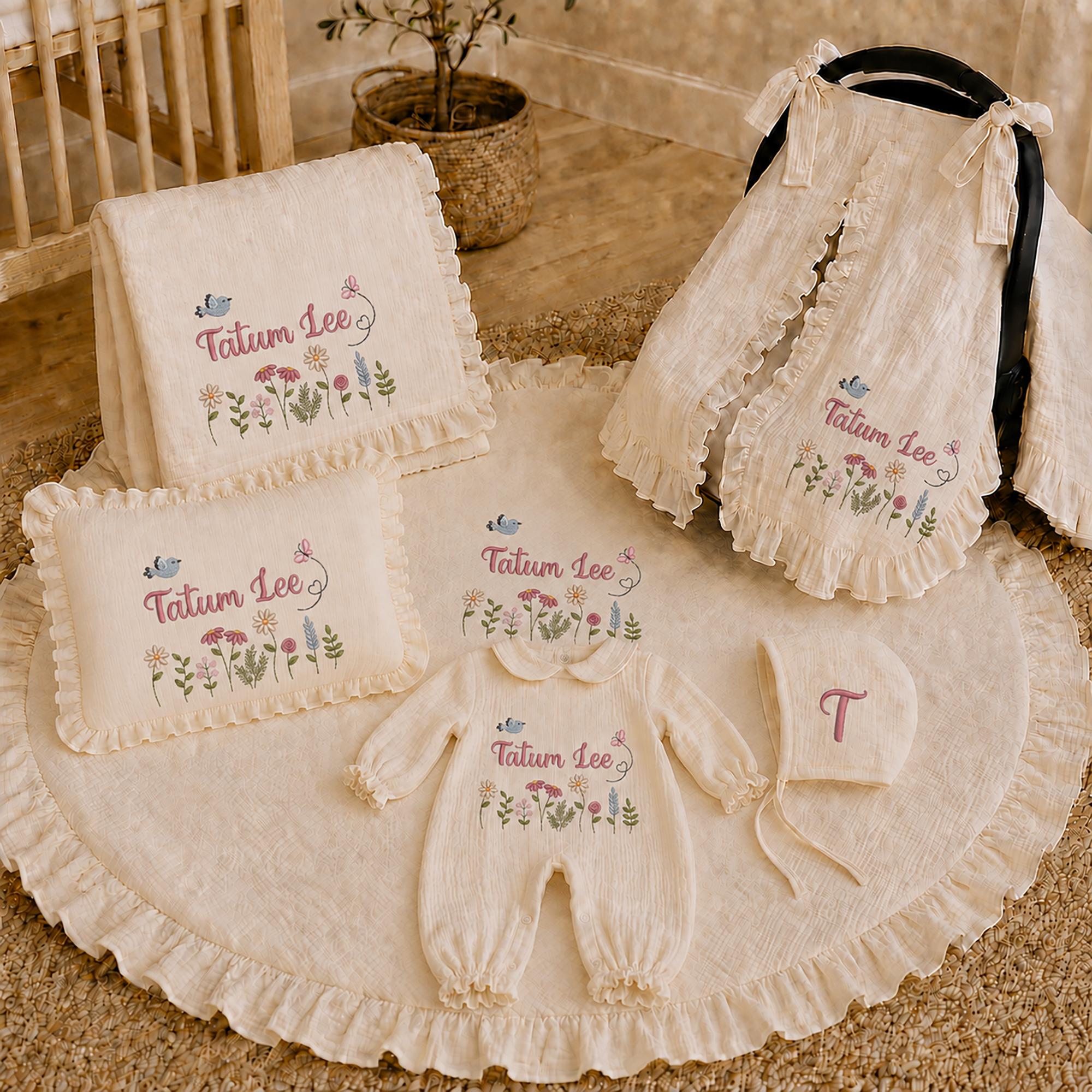 Personalized Newborn Gift Set | Muslin Romper & Blanket