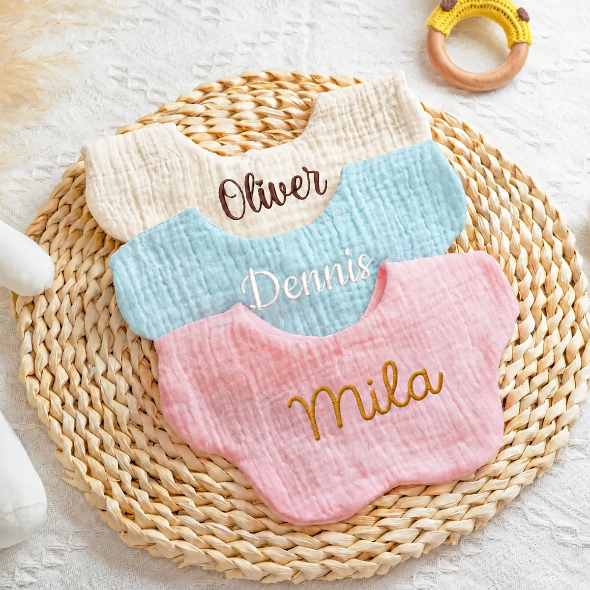 Personalized Embroidered Baby Bib – Custom Name Muslin Bib