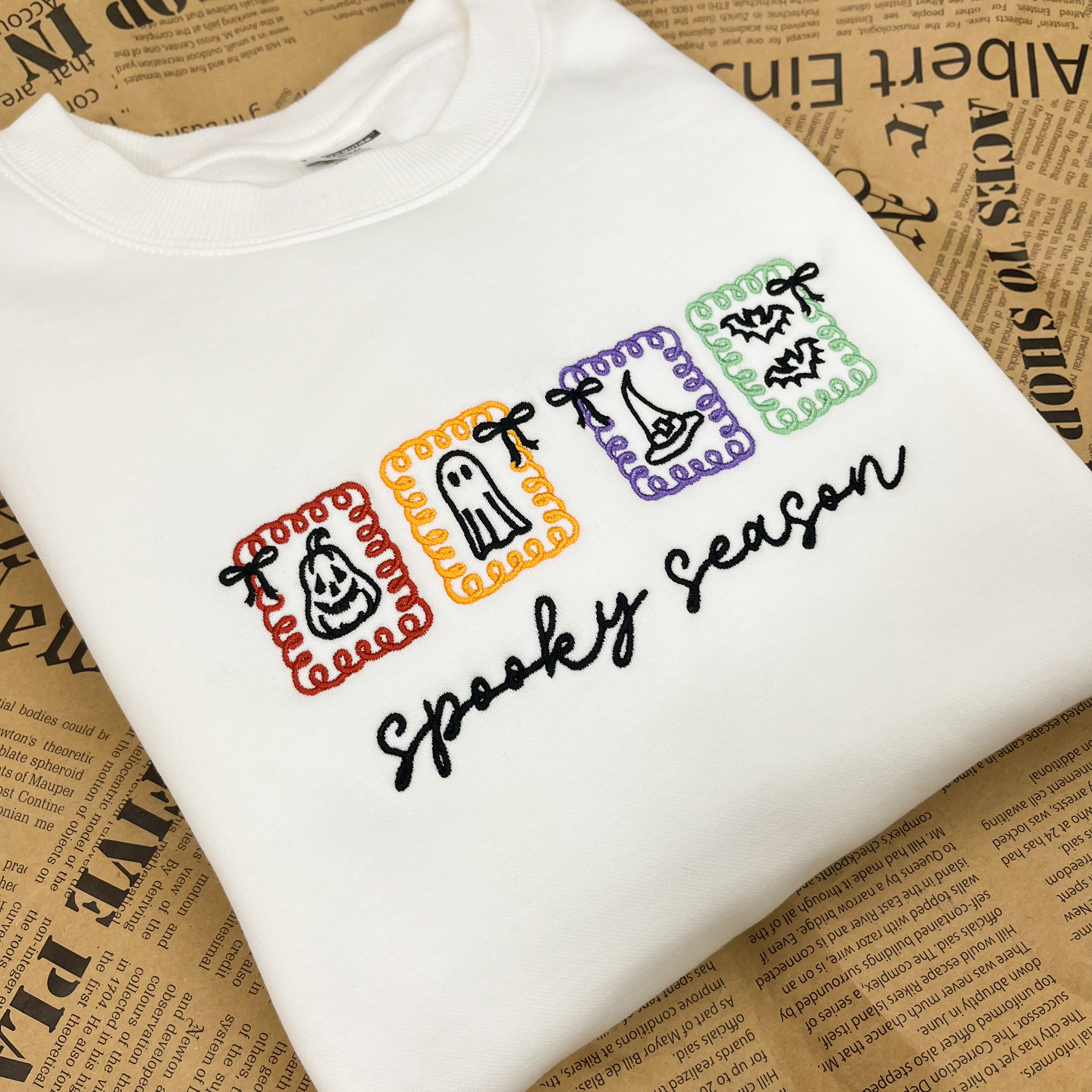 Spooky Season Embroidered Crewneck Sweatshirt, Halloween Sweatshirt, Gift for Her