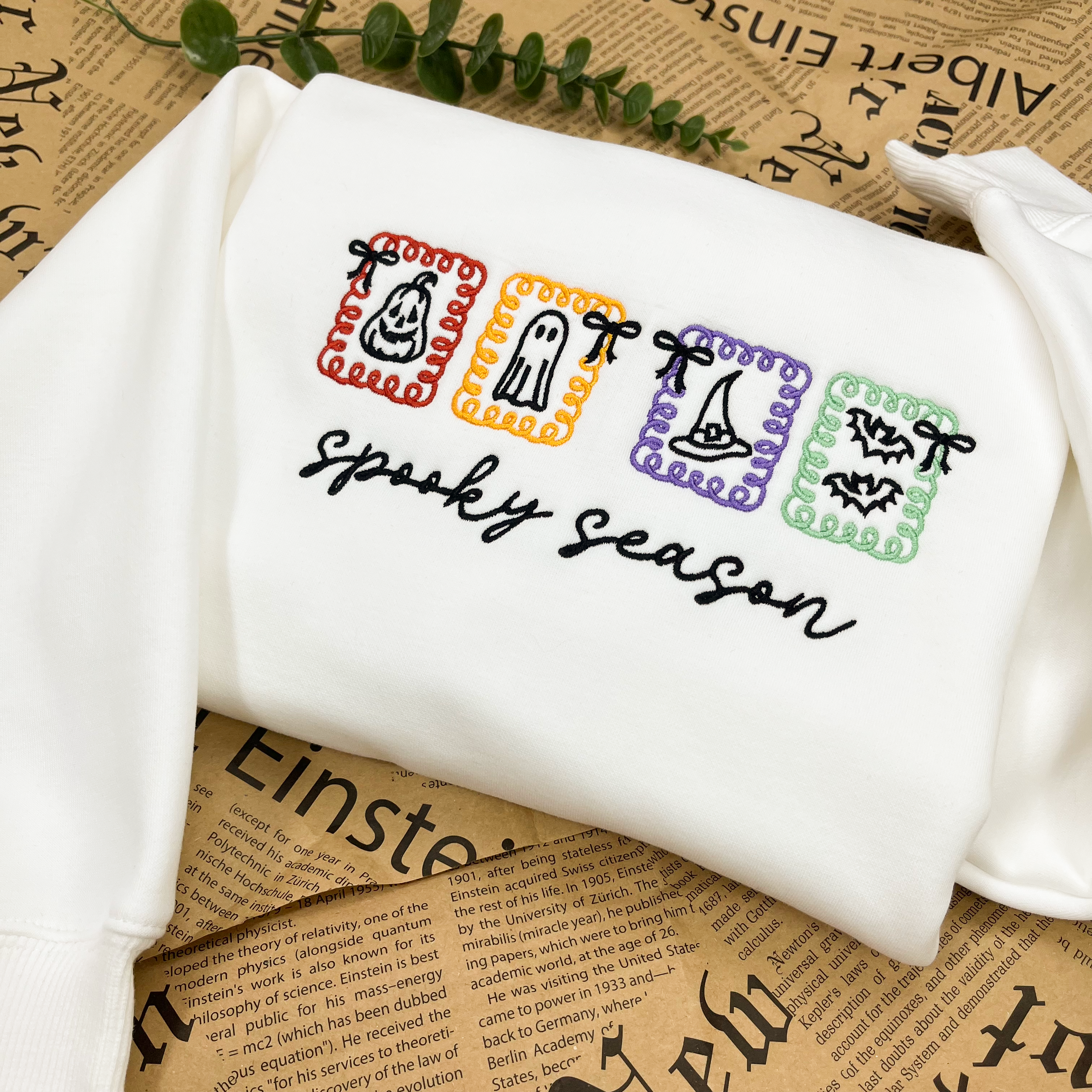 Spooky Season Embroidered Crewneck Sweatshirt, Halloween Sweatshirt, Gift for Her