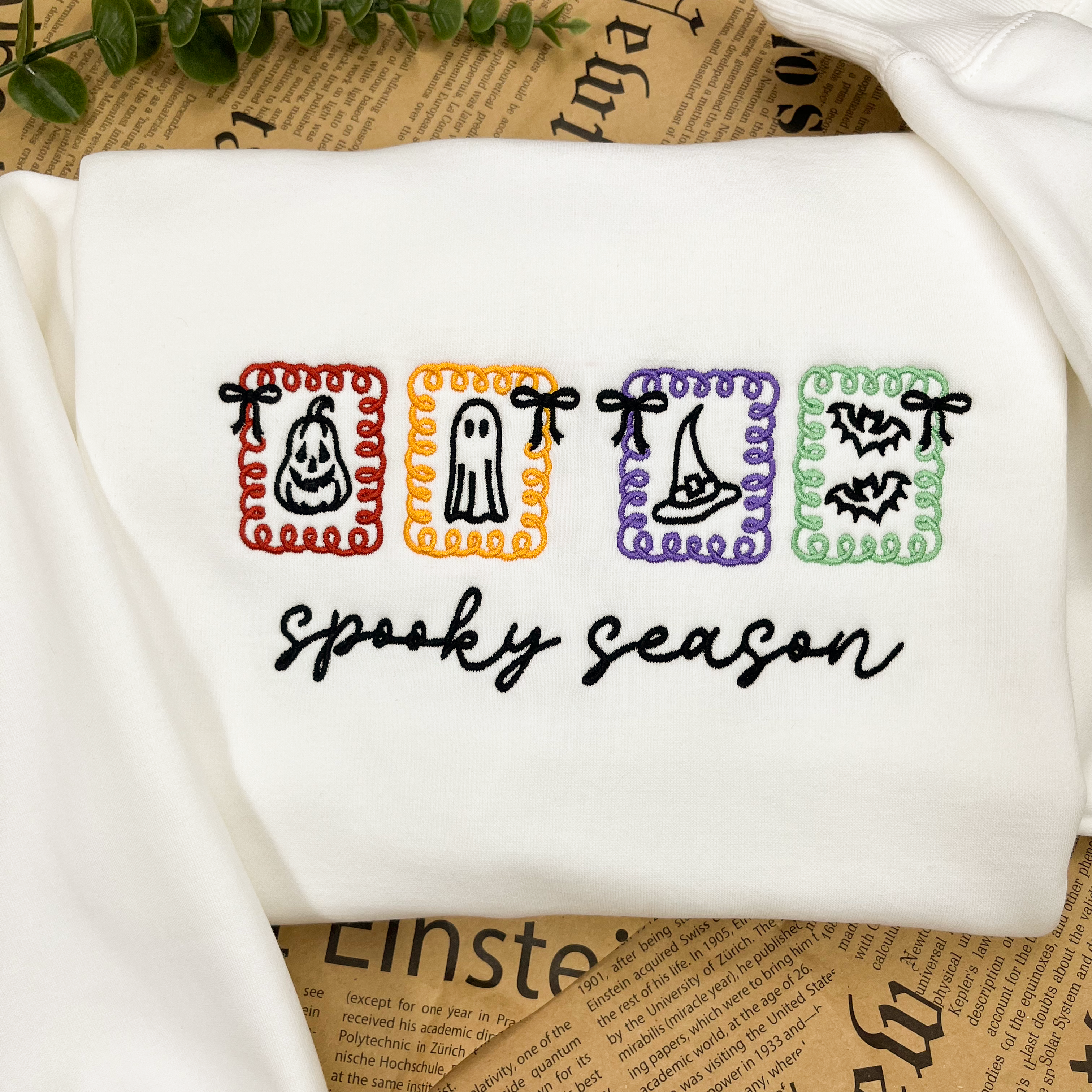 Spooky Season Embroidered Crewneck Sweatshirt, Halloween Sweatshirt, Gift for Her