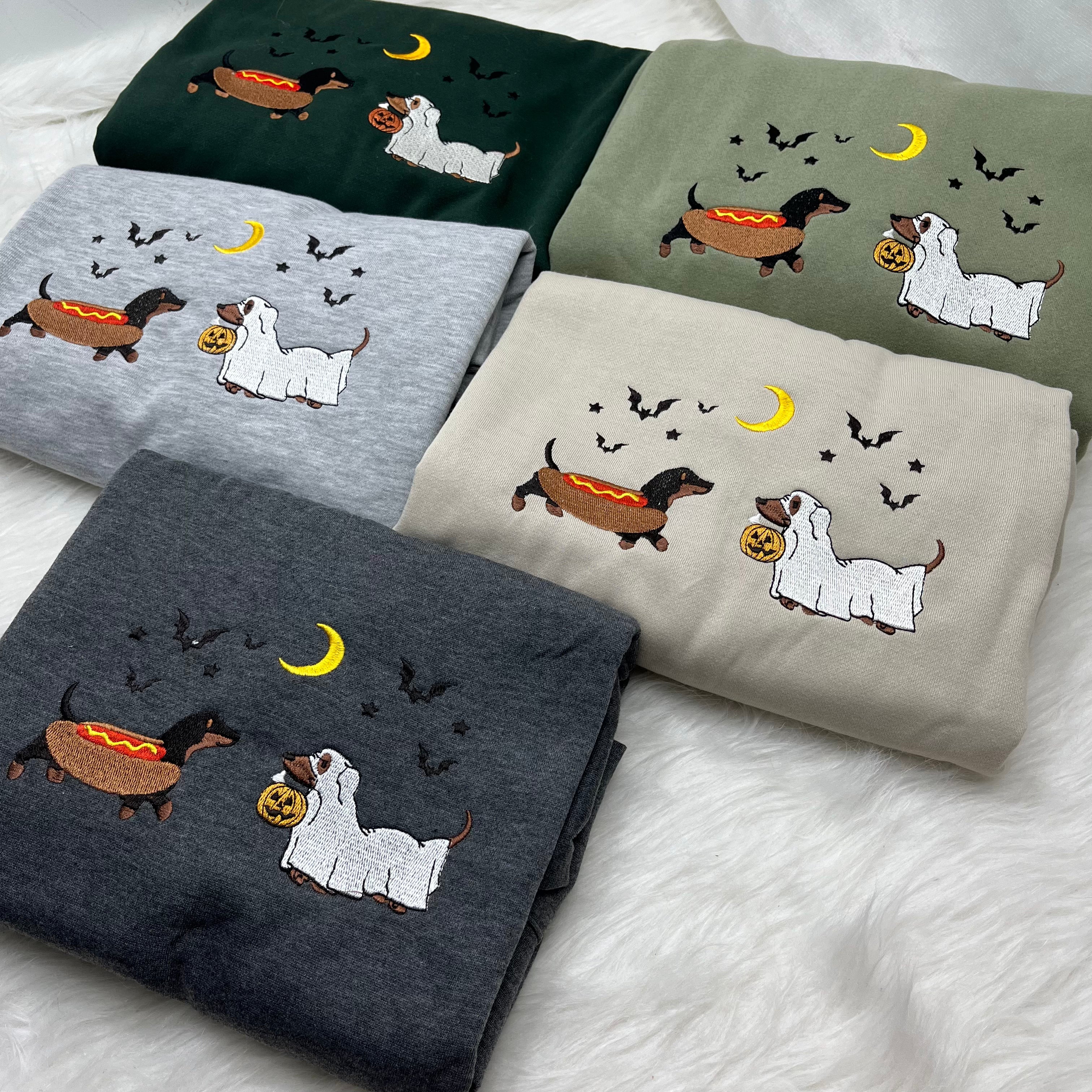 Dachshund Halloween Embroidered Crewneck Sweatshirt, Halloween Pet Shirt, Gift for Dog Lovers