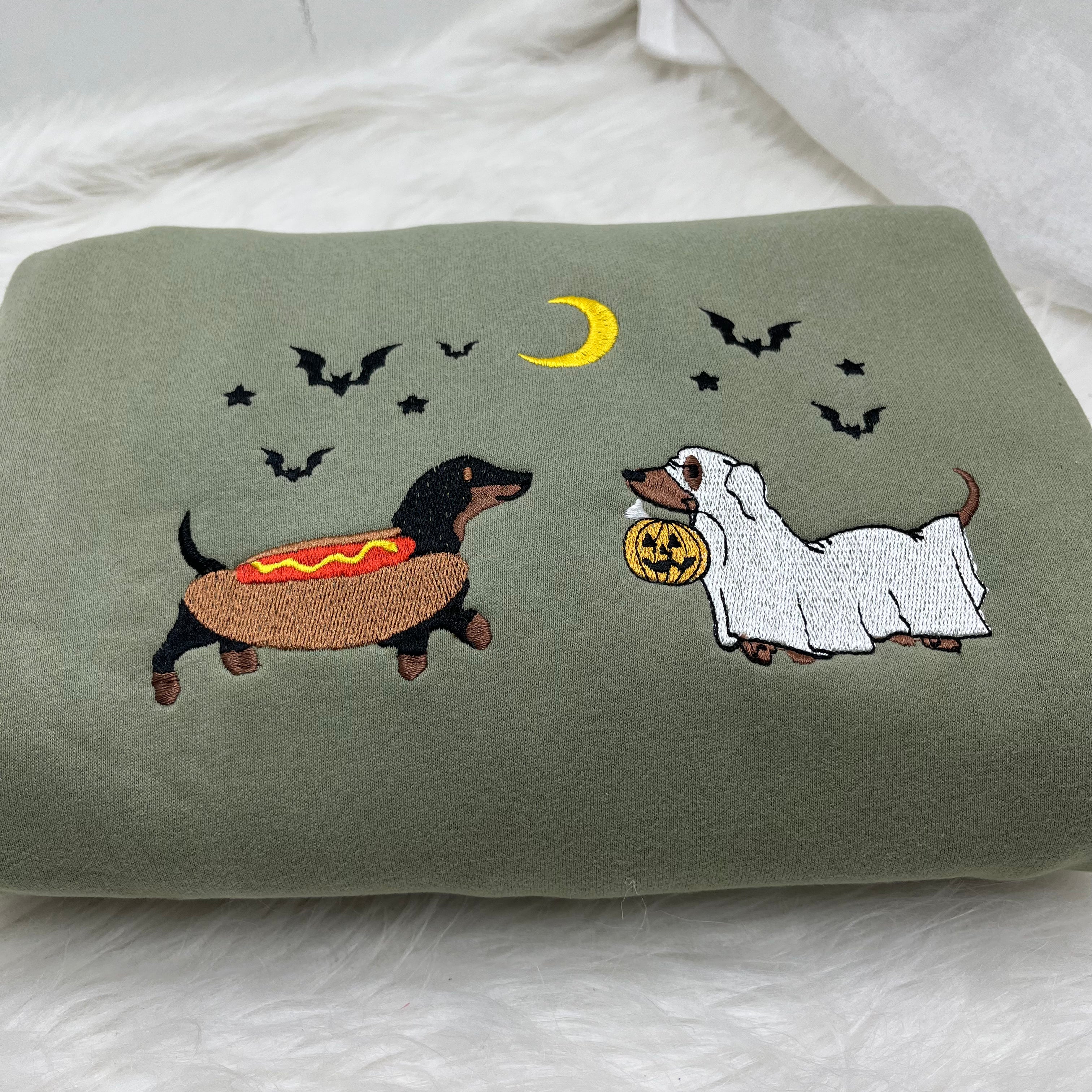 Dachshund Halloween Embroidered Crewneck Sweatshirt, Halloween Pet Shirt, Gift for Dog Lovers