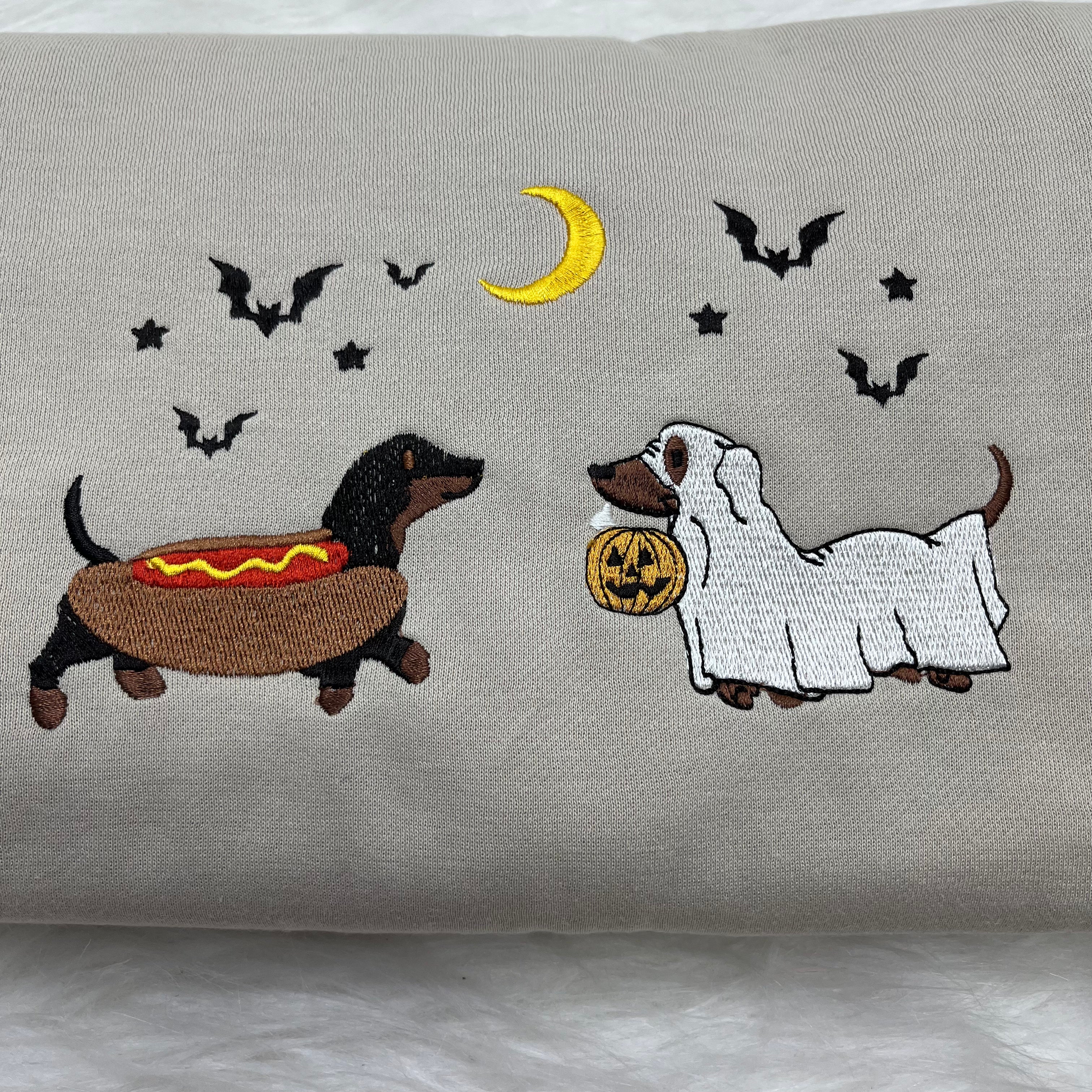 Dachshund Halloween Embroidered Crewneck Sweatshirt, Halloween Pet Shirt, Gift for Dog Lovers
