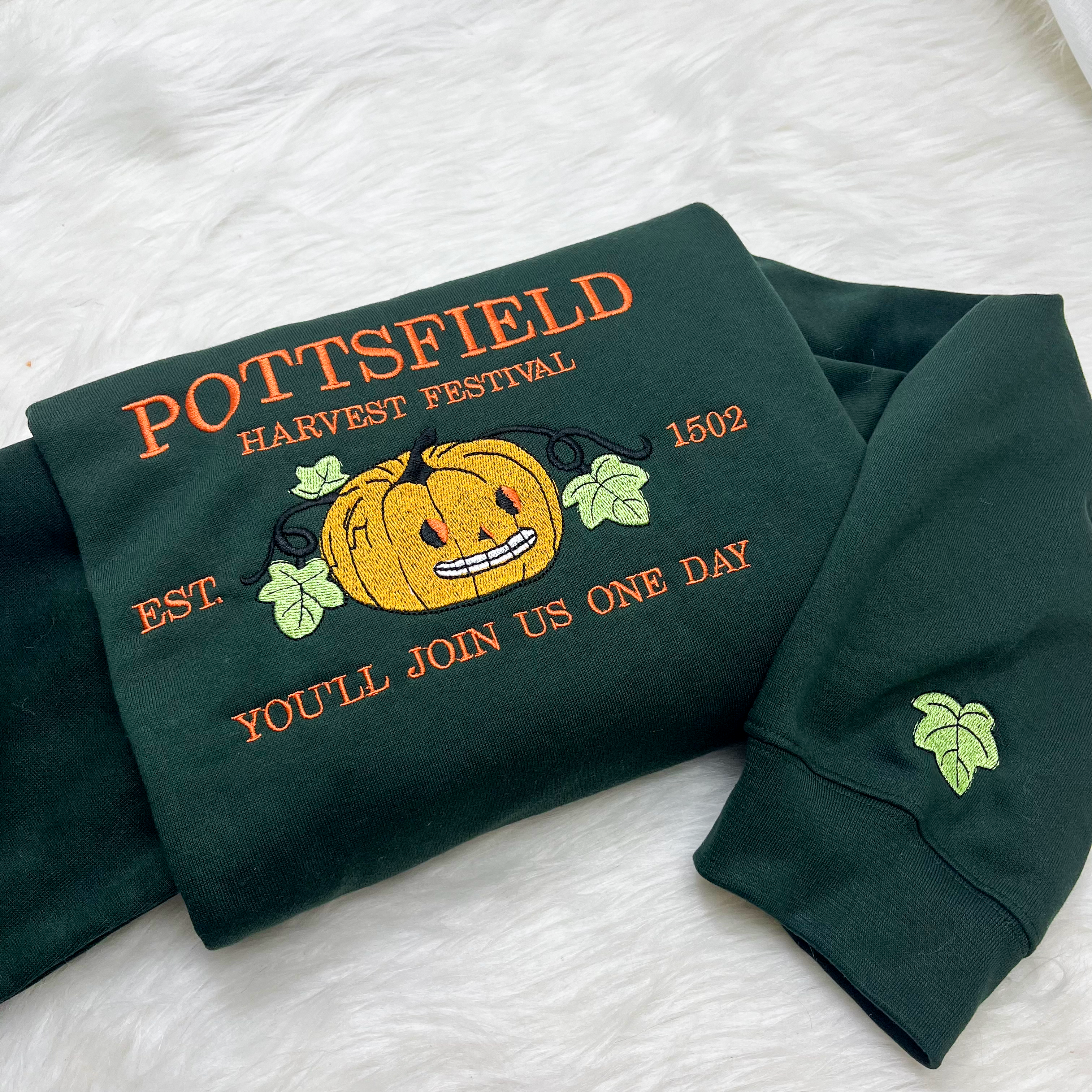 Pottsfield Harvest Festival Pumpkin Carver Embroidered Sweatshirt Inspired by Over The Garden Wall, Fall Halloween Tee, Cartoon lover