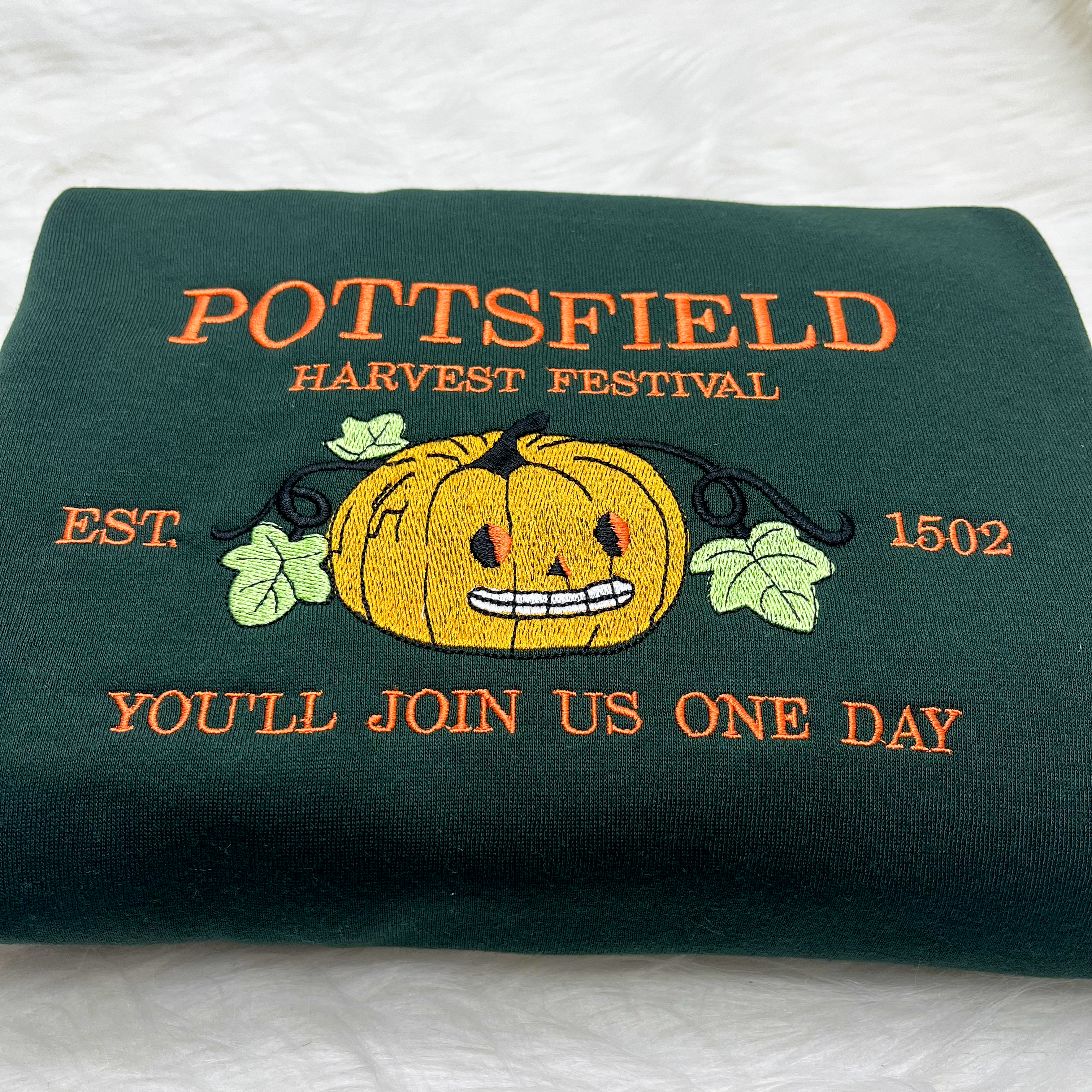 Pottsfield Harvest Festival Pumpkin Carver Embroidered Sweatshirt Inspired by Over The Garden Wall, Fall Halloween Tee, Cartoon lover