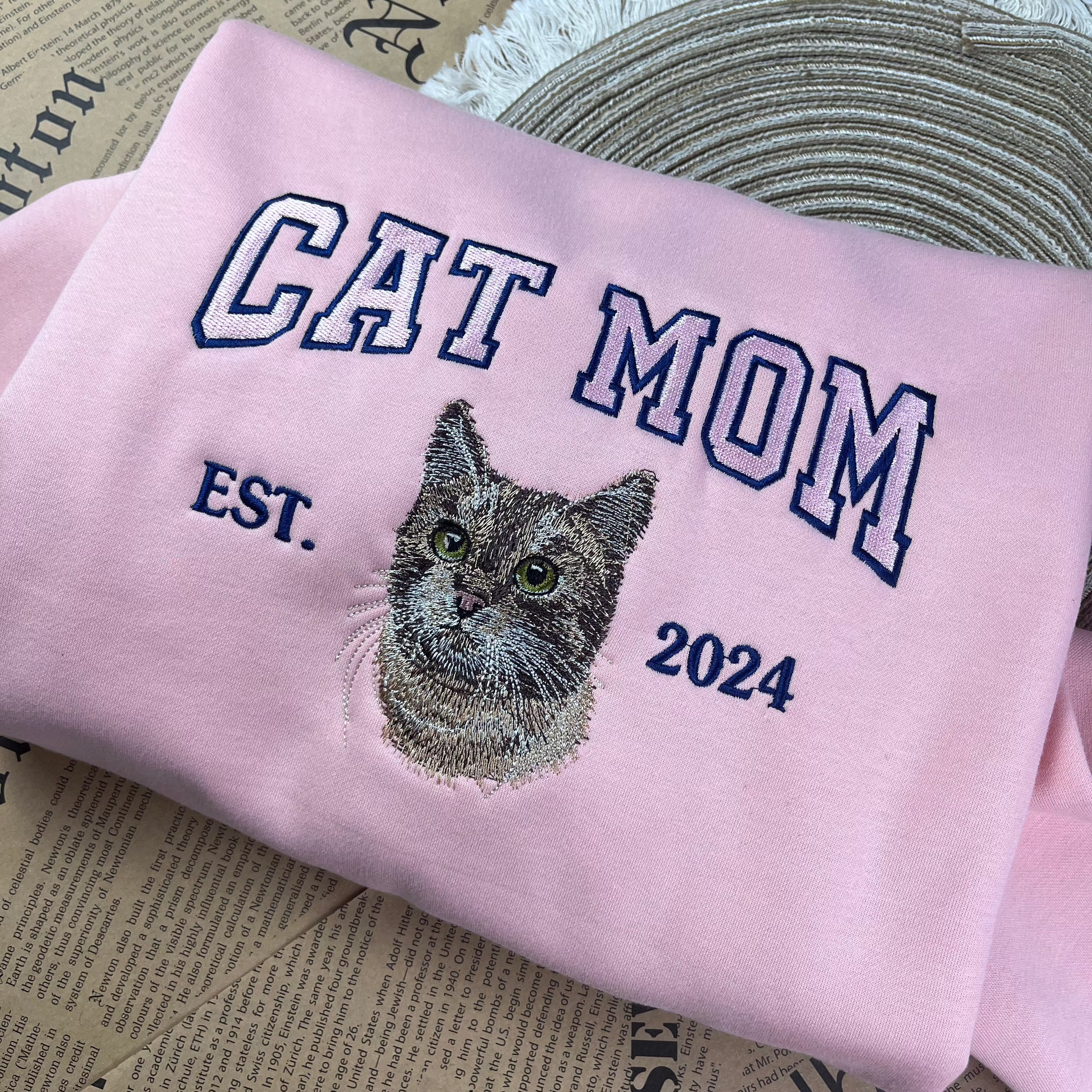 Cat Mom Embroidered Sweatshirt, Custom Pet Embroidered Sweatshirt, Shirt for Cat Lovers