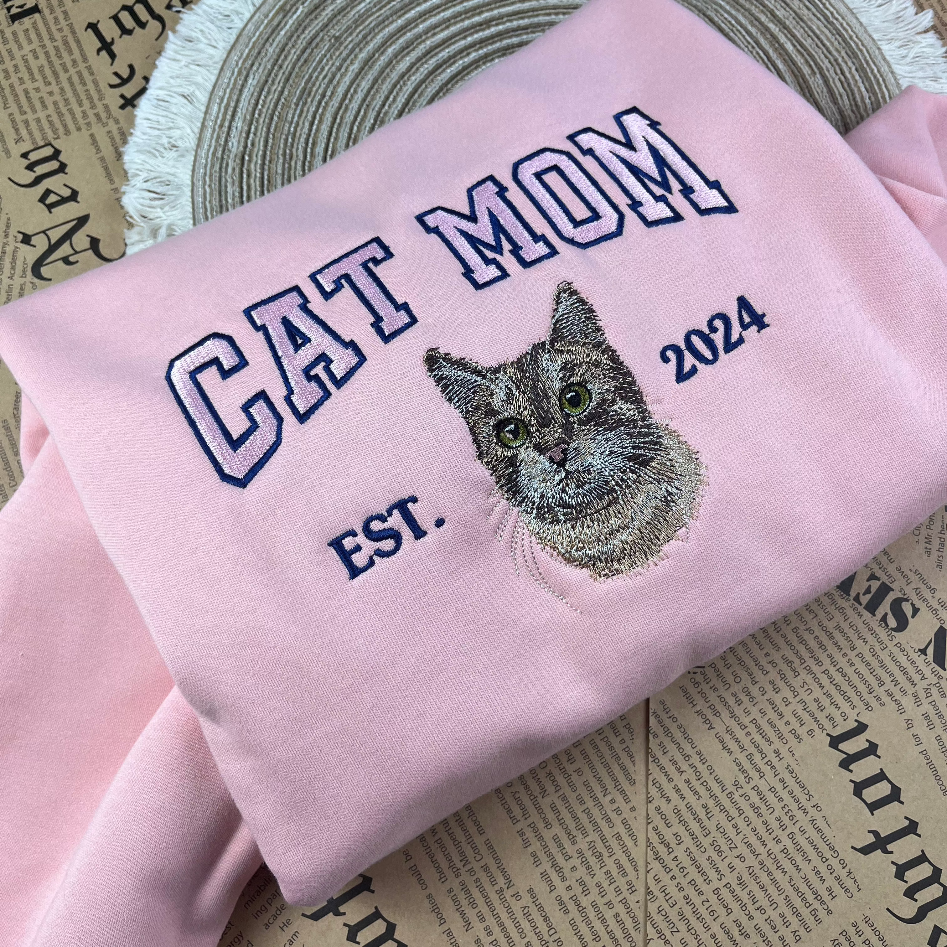 Cat Mom Embroidered Sweatshirt, Custom Pet Embroidered Sweatshirt, Shirt for Cat Lovers