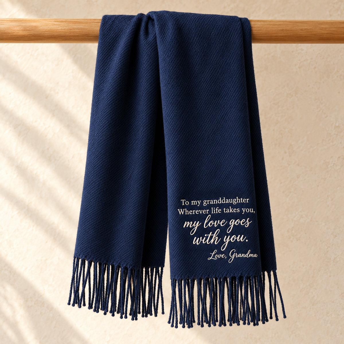 Embroidered granddaughter scarf hanging
