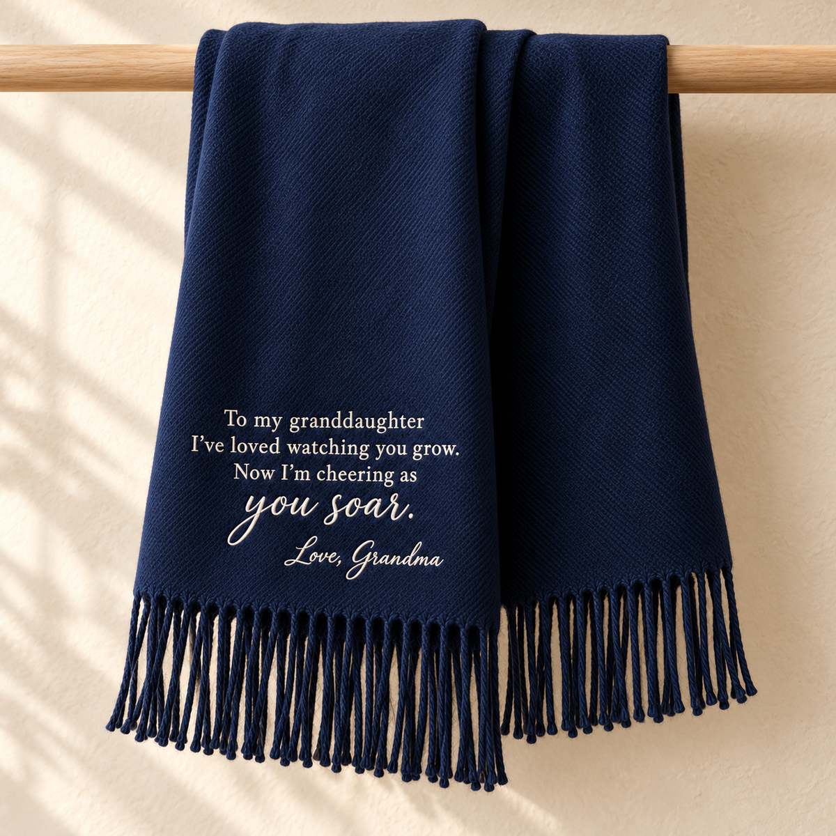 Embroidered granddaughter scarf hanging