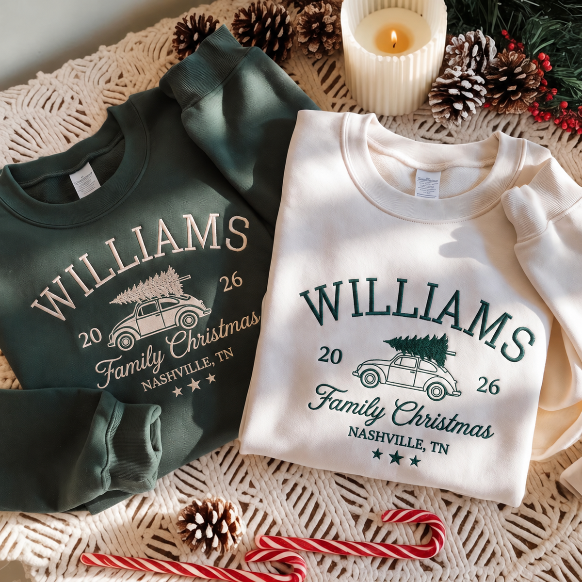 Personalized Family Christmas Sweatshirts 2026, Embroidery Car Christmas.