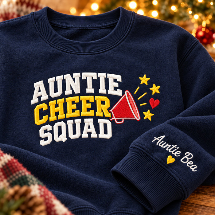 Auntie Cheer Squad Personalized Embroidered Sweatshirt, Hoodie & T-shirt