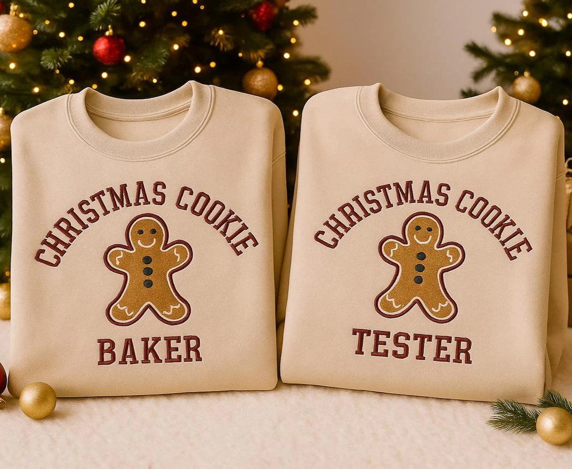Embroidered Gingerbread Christmas Cookie Baker or Tester Crewneck Sweatshirt