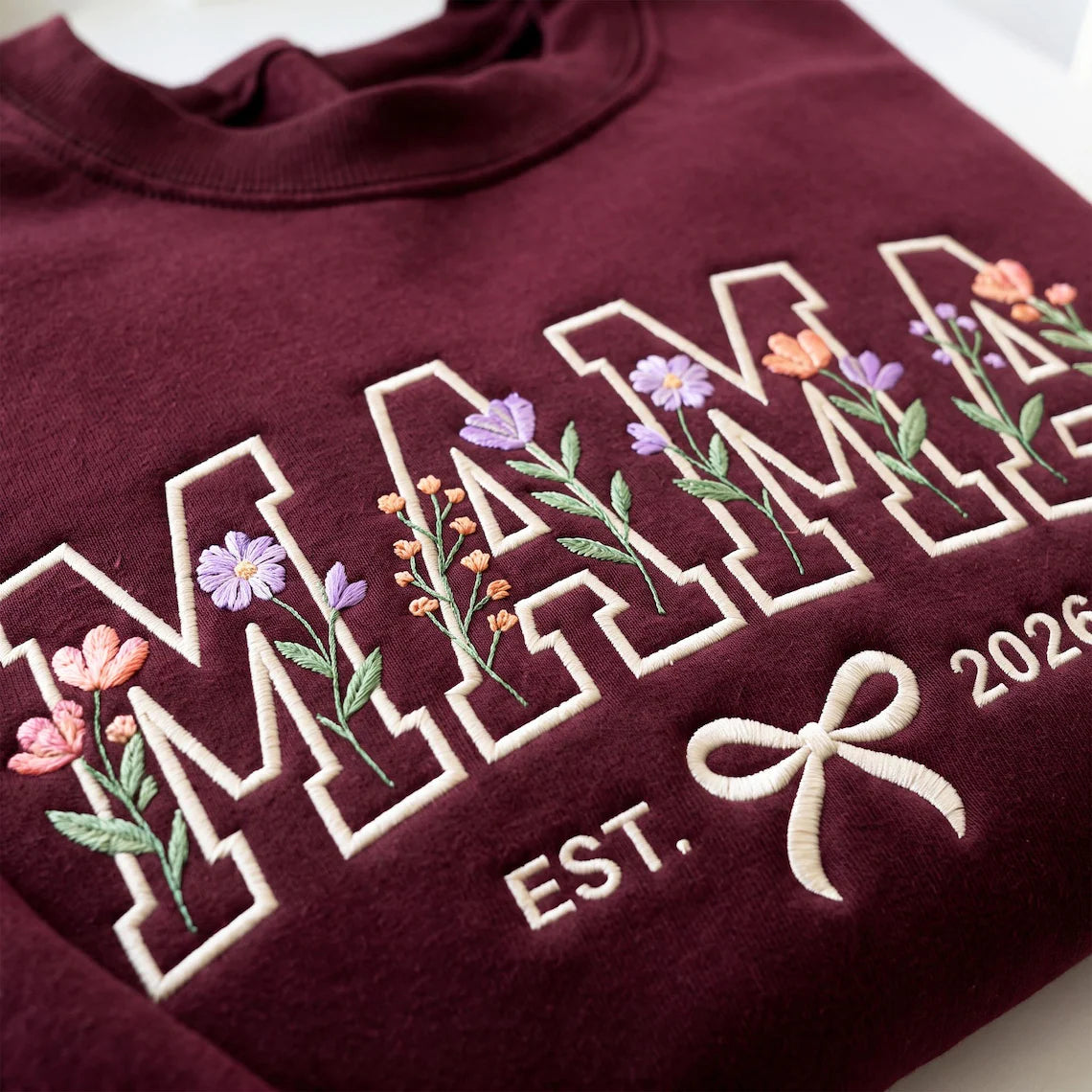 Custom Mama Embroidered Floral Sweatshirt,Mama Sweatshirt Embroidered,New Mom Sweatshirt,Gift For New Mom,Mother's Day Gift