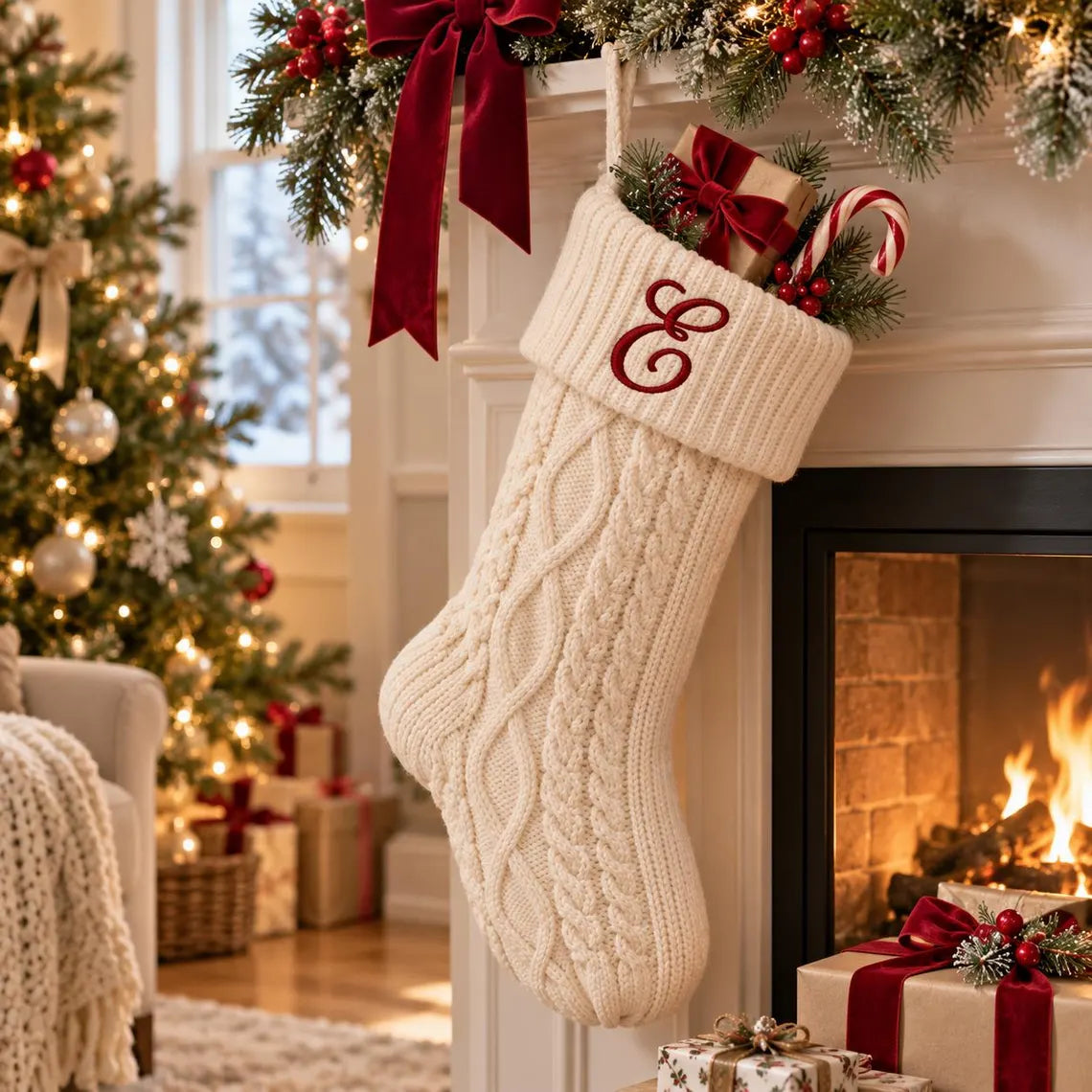 Personalized Initial Christmas Stocking – Custom Embroidered Letter, 6 Fonts