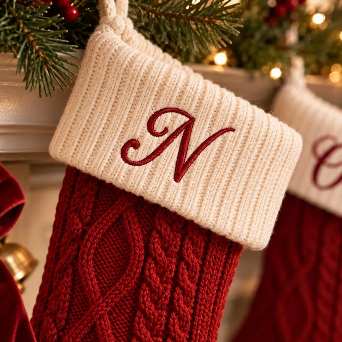Personalized Initial Christmas Stocking – Custom Embroidered Letter, 6 Fonts