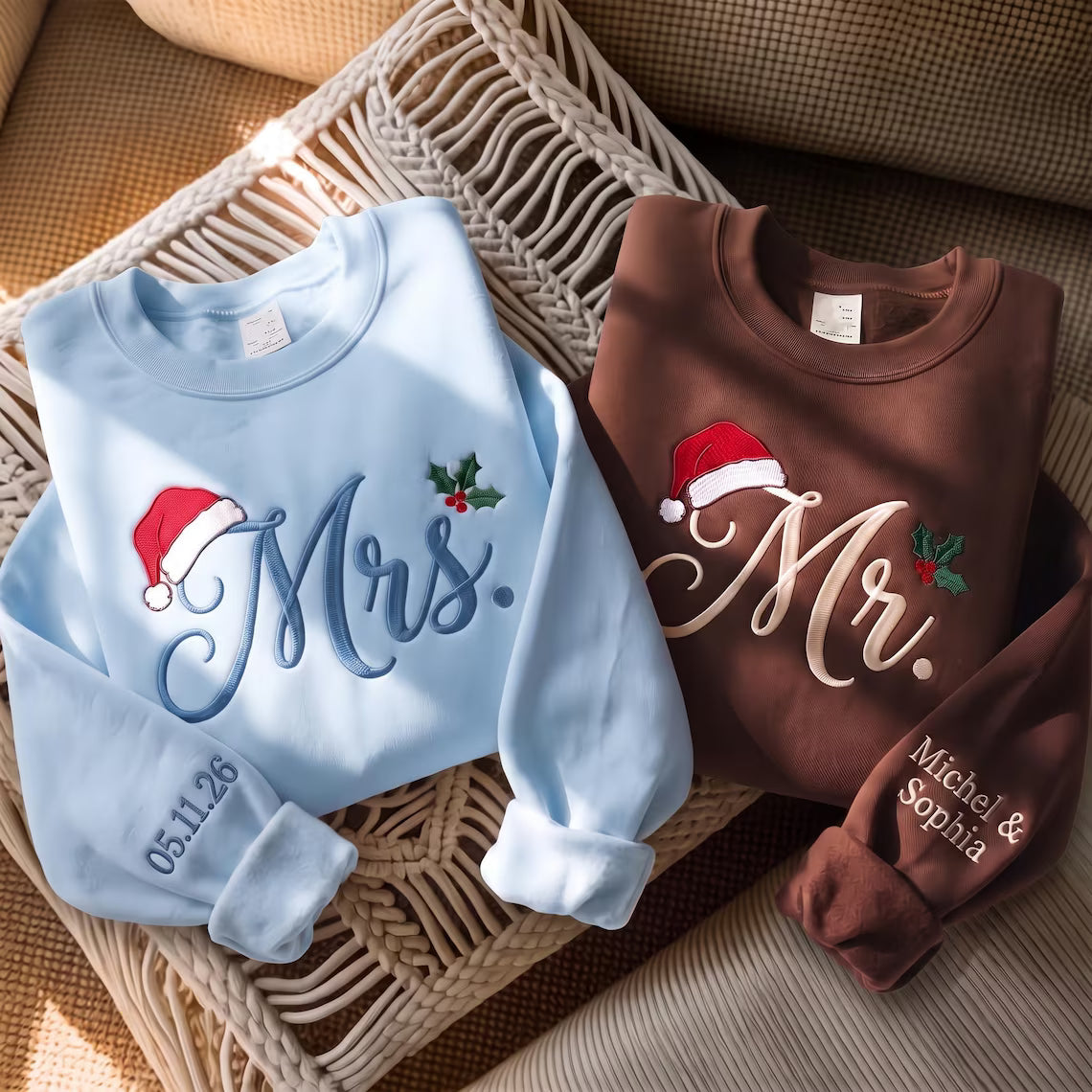 Embroidered Christmas Mr & Mrs Sweatshirt, Husband and Wife Christmas Sweatshirt, Future Mrs Shirt, Couples Matching Sweatshirt