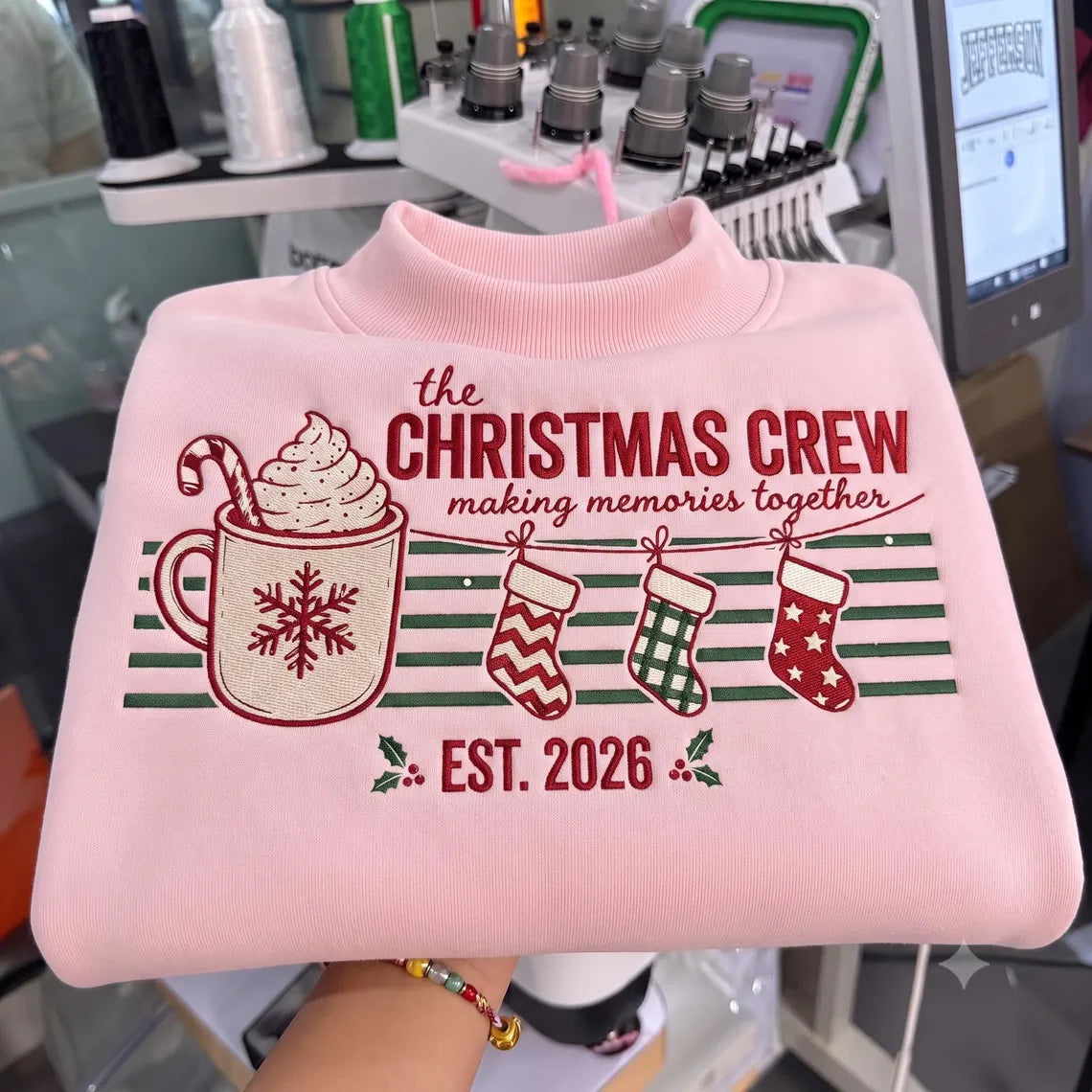 Christmas Crew Embroidered Sweatshirt, Personalized Family Name Holiday Crewneck, Matching Family Christmas Sweater