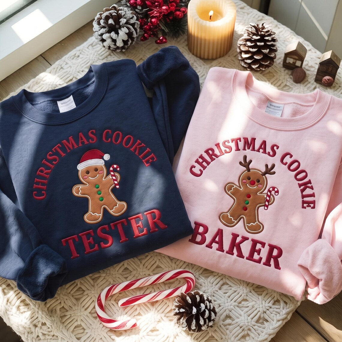 Embroidered Gingerbread Christmas Cookie Baker or Tester Crewneck Sweatshirt