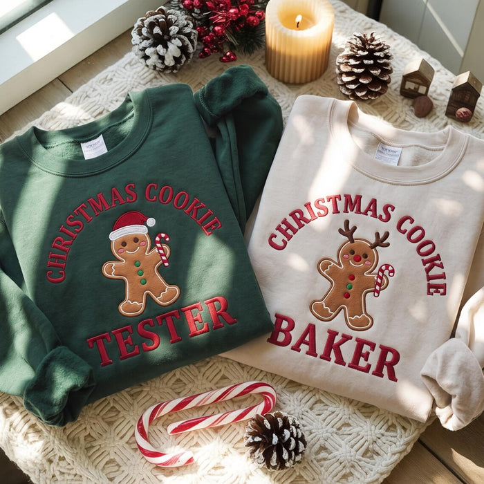 Embroidered Gingerbread Christmas Cookie Baker or Tester Crewneck Sweatshirt