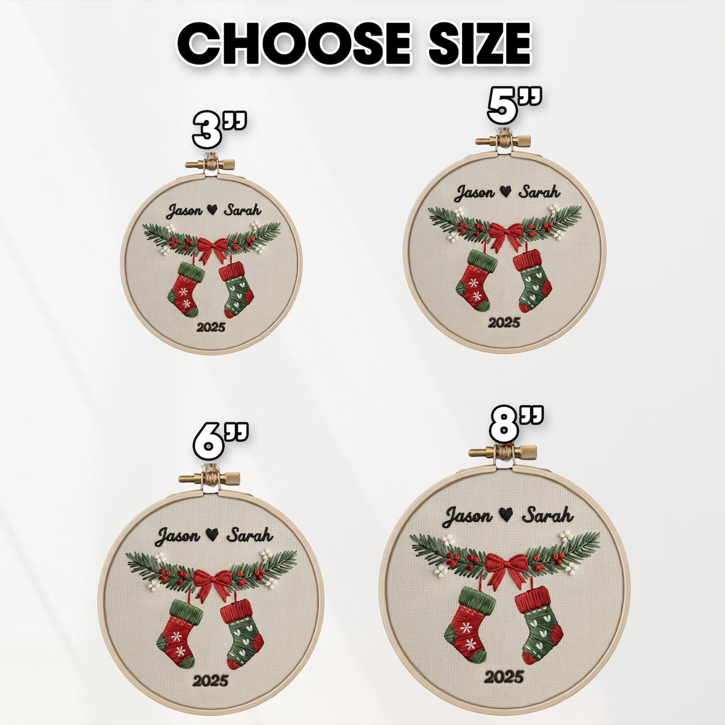Personalized Couple Embroidery Christmas Ornament, Embroidery Hoop, Holiday Stocking Name Ornament