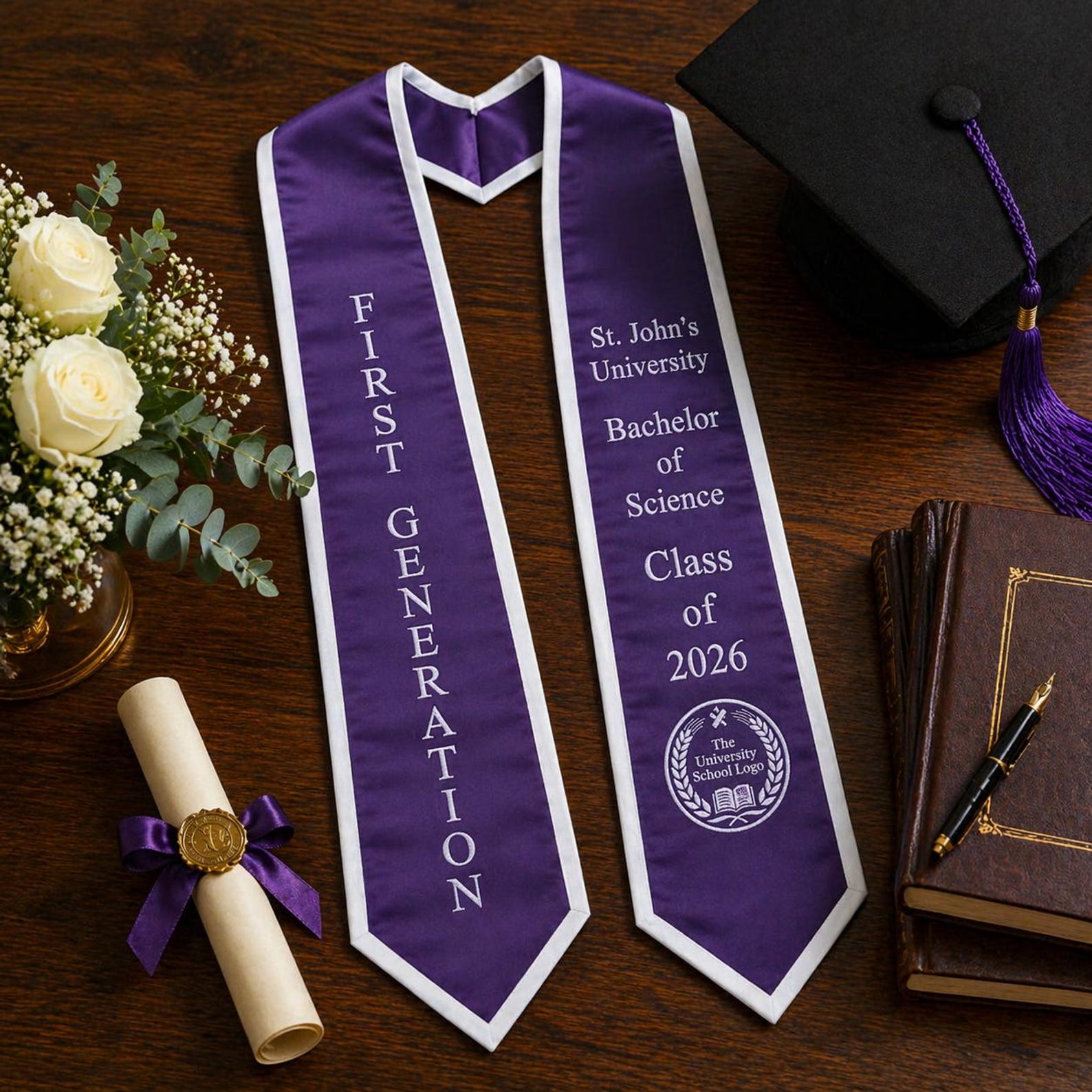 Custom Embroidered Text Logo Graduation Stole, Your Design Stoles Gradute Sash Class of 2026 #N1