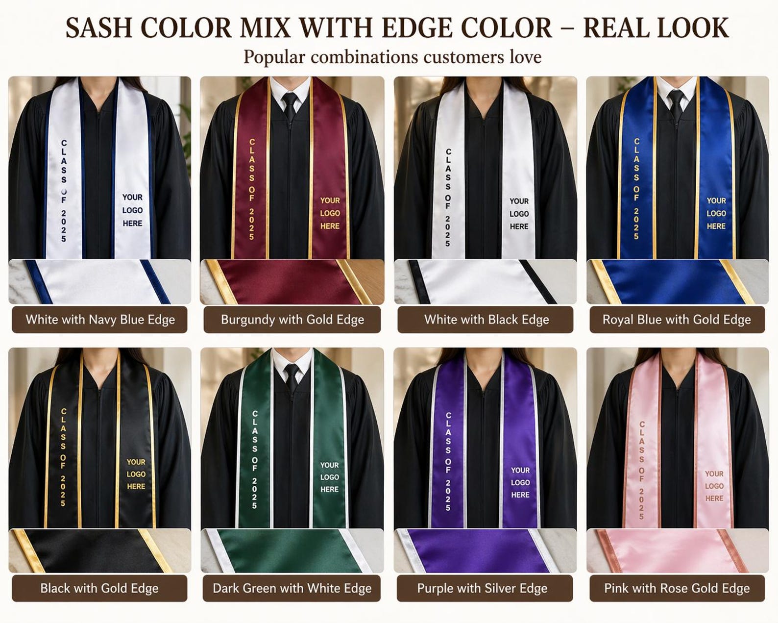Custom Embroidered Text Logo Graduation Stole, Your Design Stoles Gradute Sash Class of 2026 #N1
