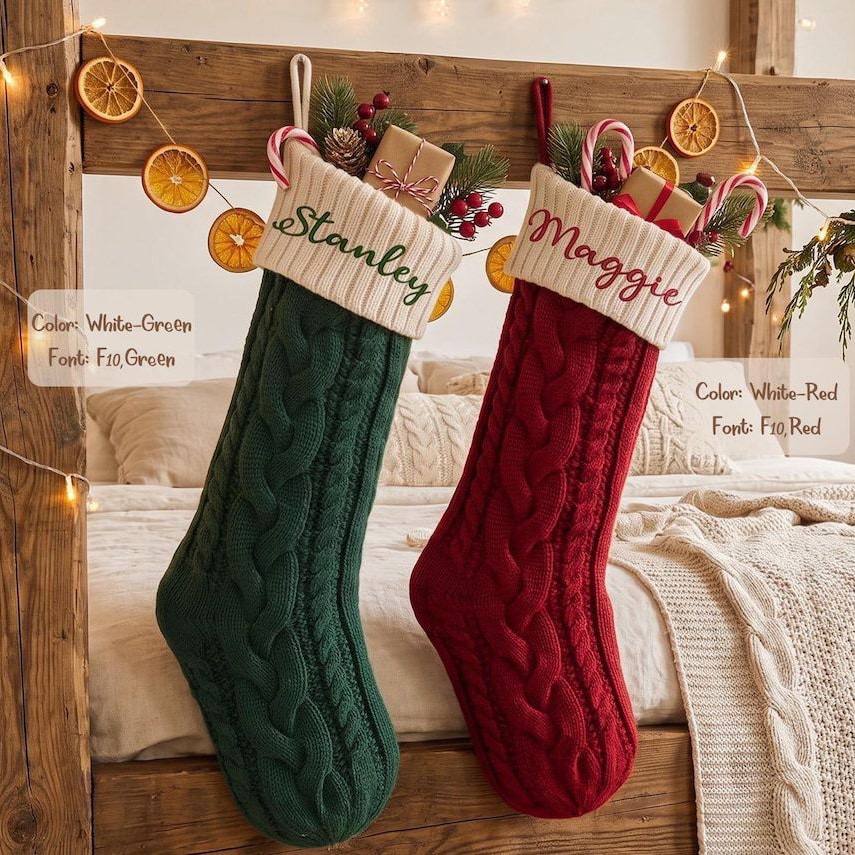 Personalized Custom Name Christmas Stockings 2026, Embroidered Monogrammed Knit Socks, Family Name Stockings, Home Xmas Decorations