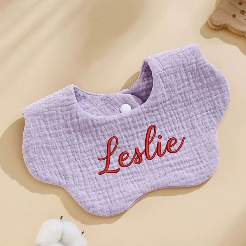 Custom Embroidered Baby Bib – Personalized Name Muslin Bib